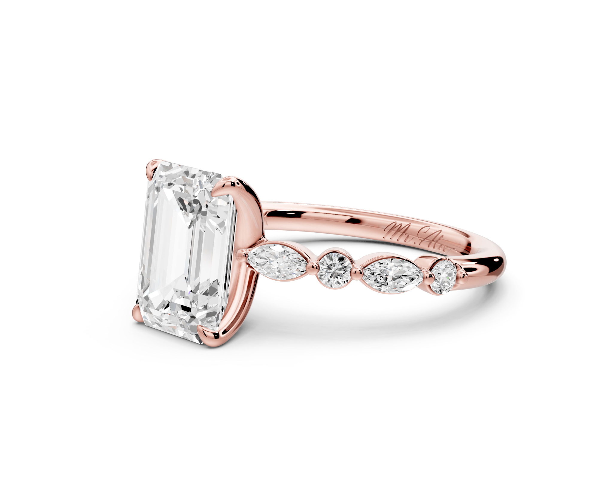 Emerald Cut Diamond Engagement Ring (AJ107E) - Mr. Alex Jewelry