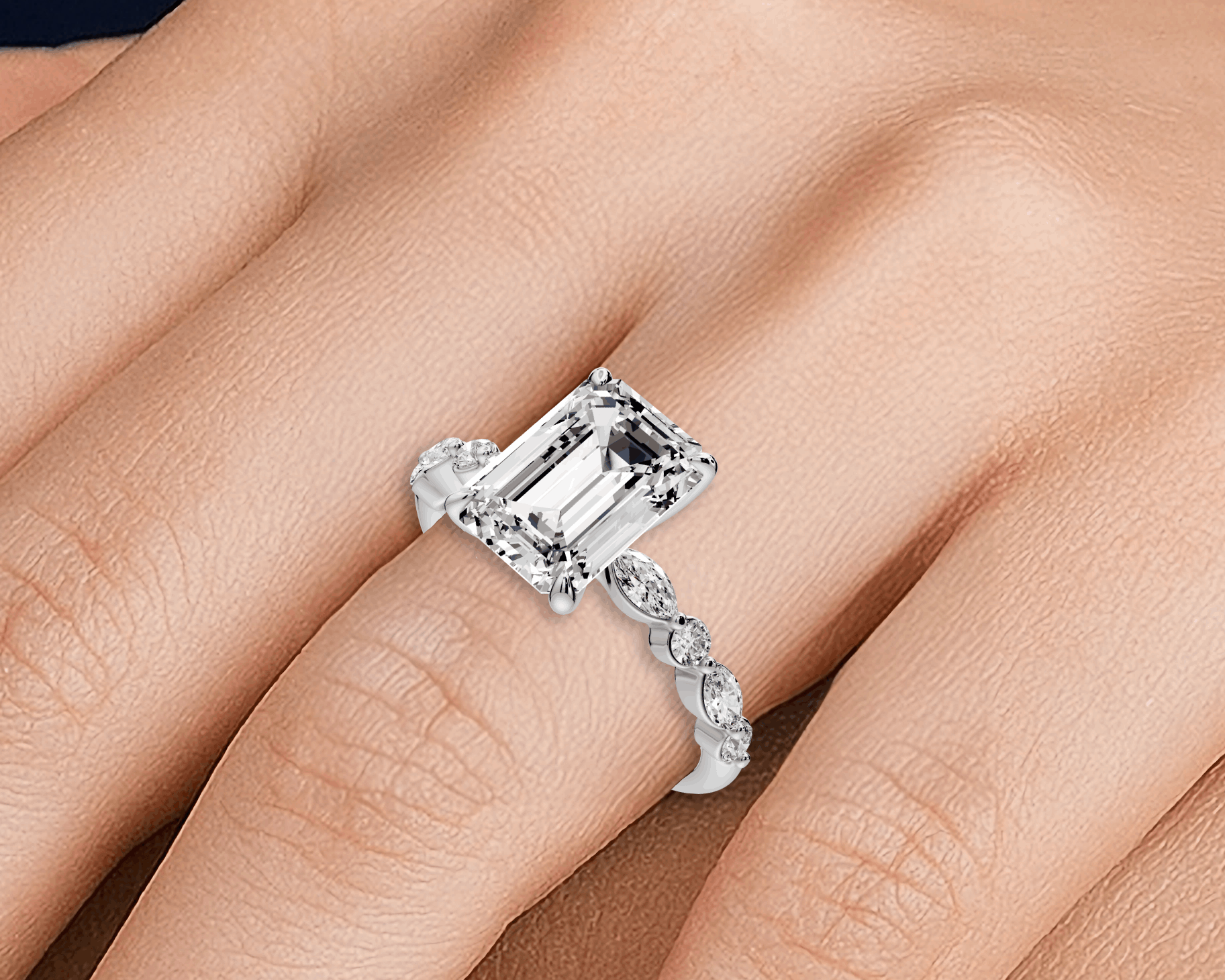 Emerald Cut Diamond Engagement Ring (AJ107E) - Mr. Alex Jewelry