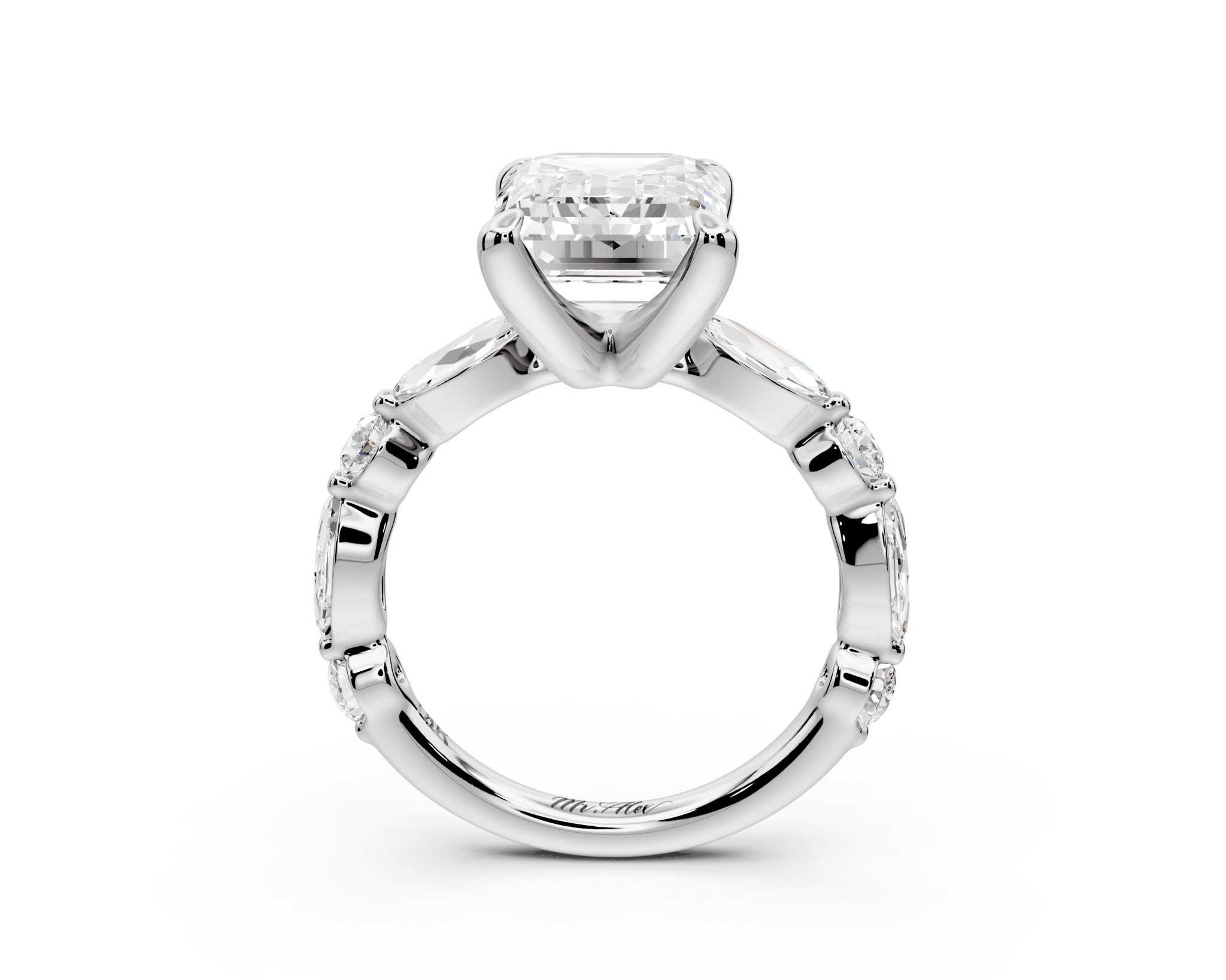 Emerald Cut Diamond Engagement Ring (AJ107E) - Mr. Alex Jewelry