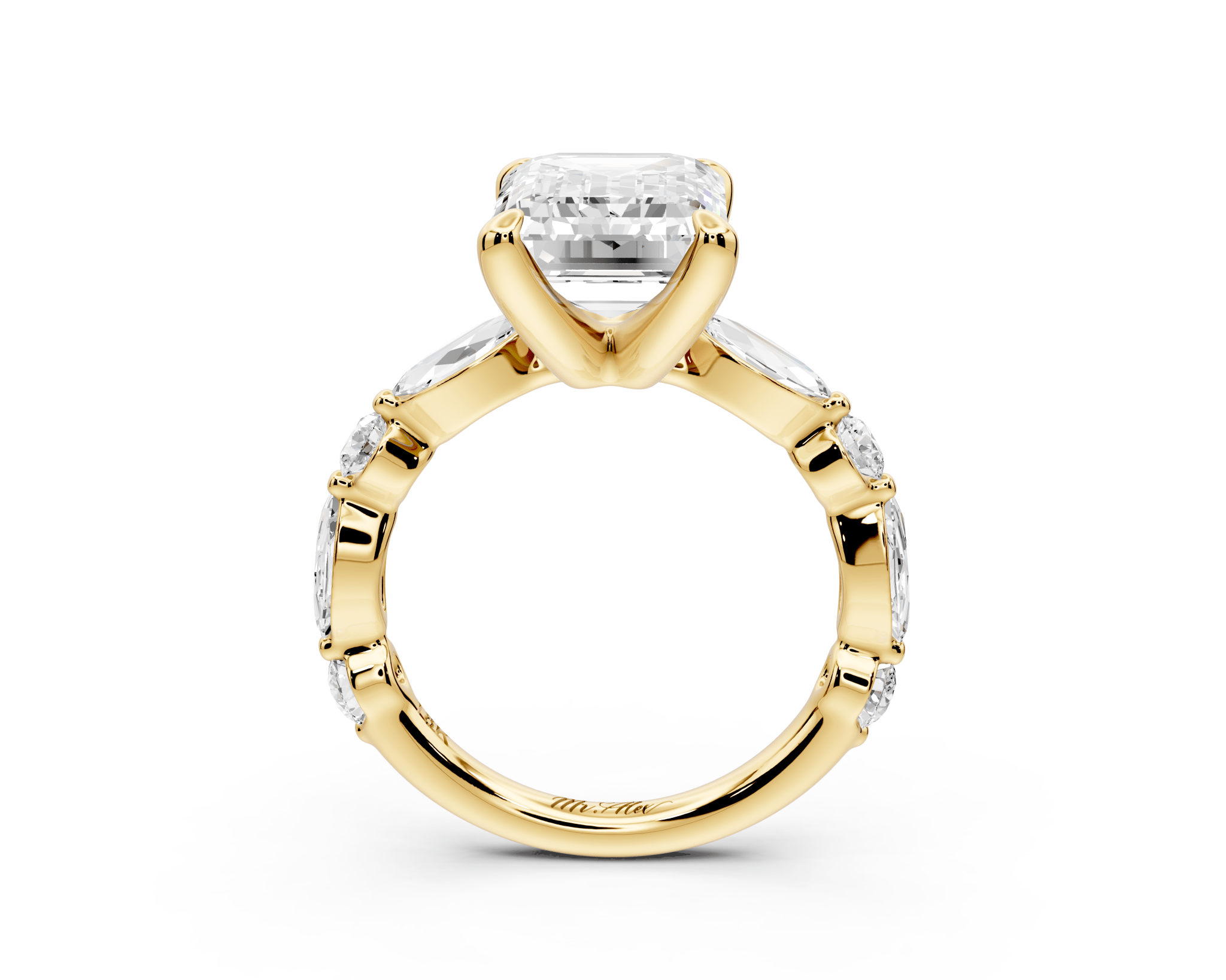 Emerald Cut Diamond Engagement Ring (AJ107E) - Mr. Alex Jewelry