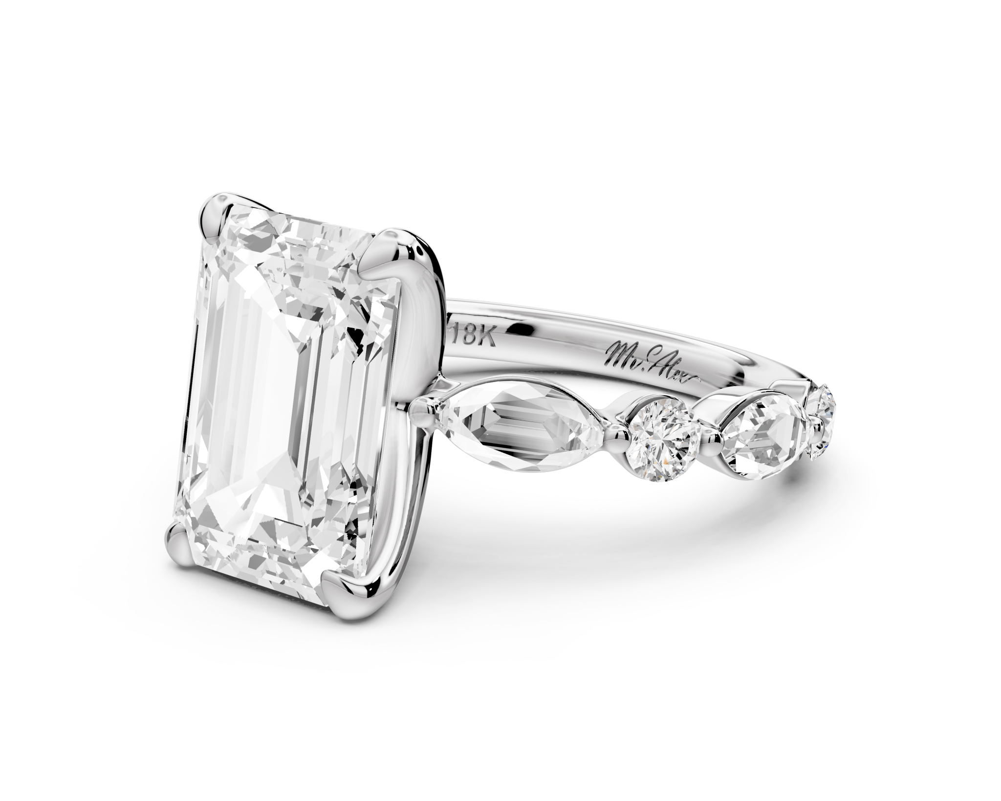 Emerald Cut Diamond Engagement Ring (AJ107E) - Mr. Alex Jewelry