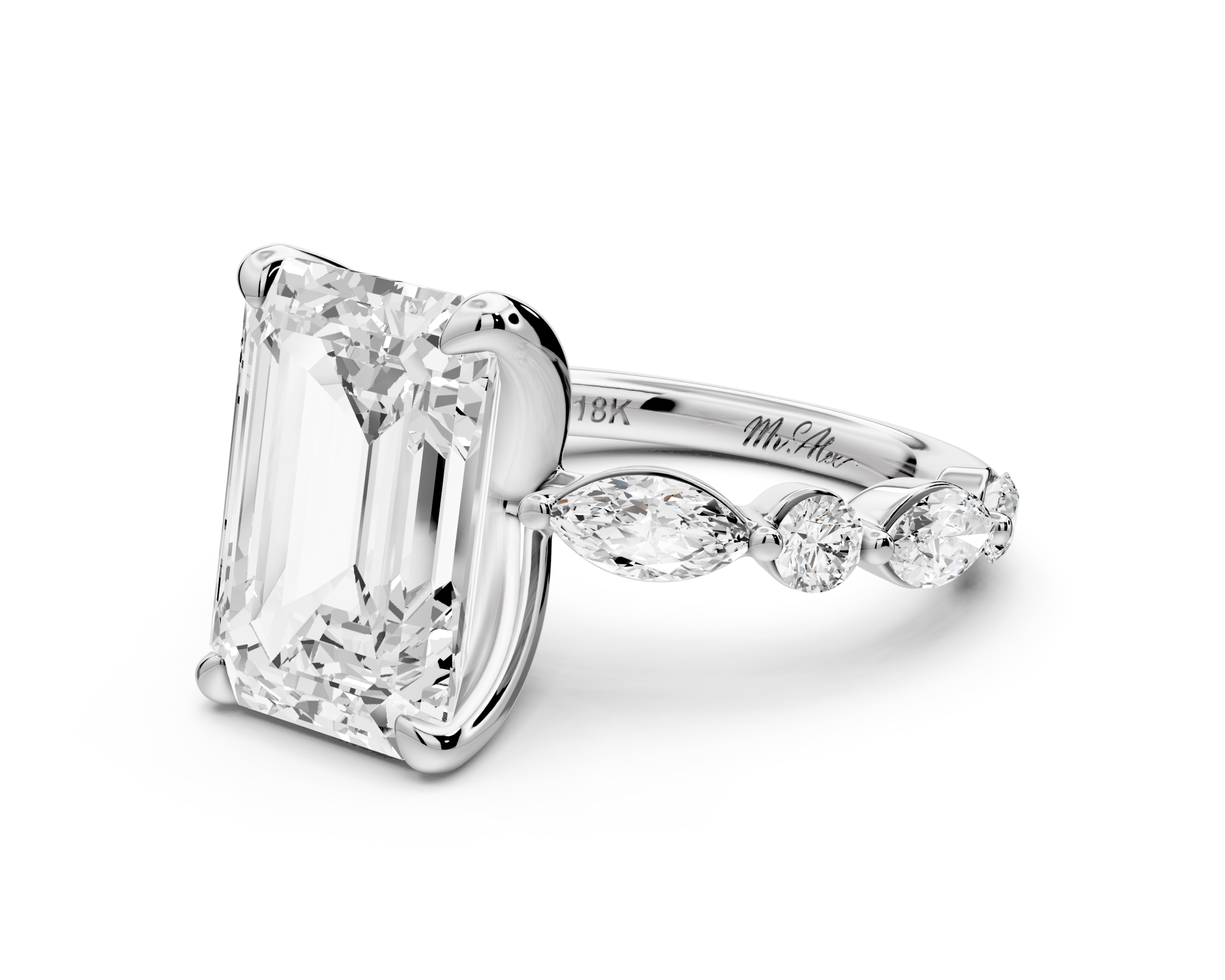 Emerald Cut Diamond Engagement Ring (AJ107E) - Mr. Alex Jewelry