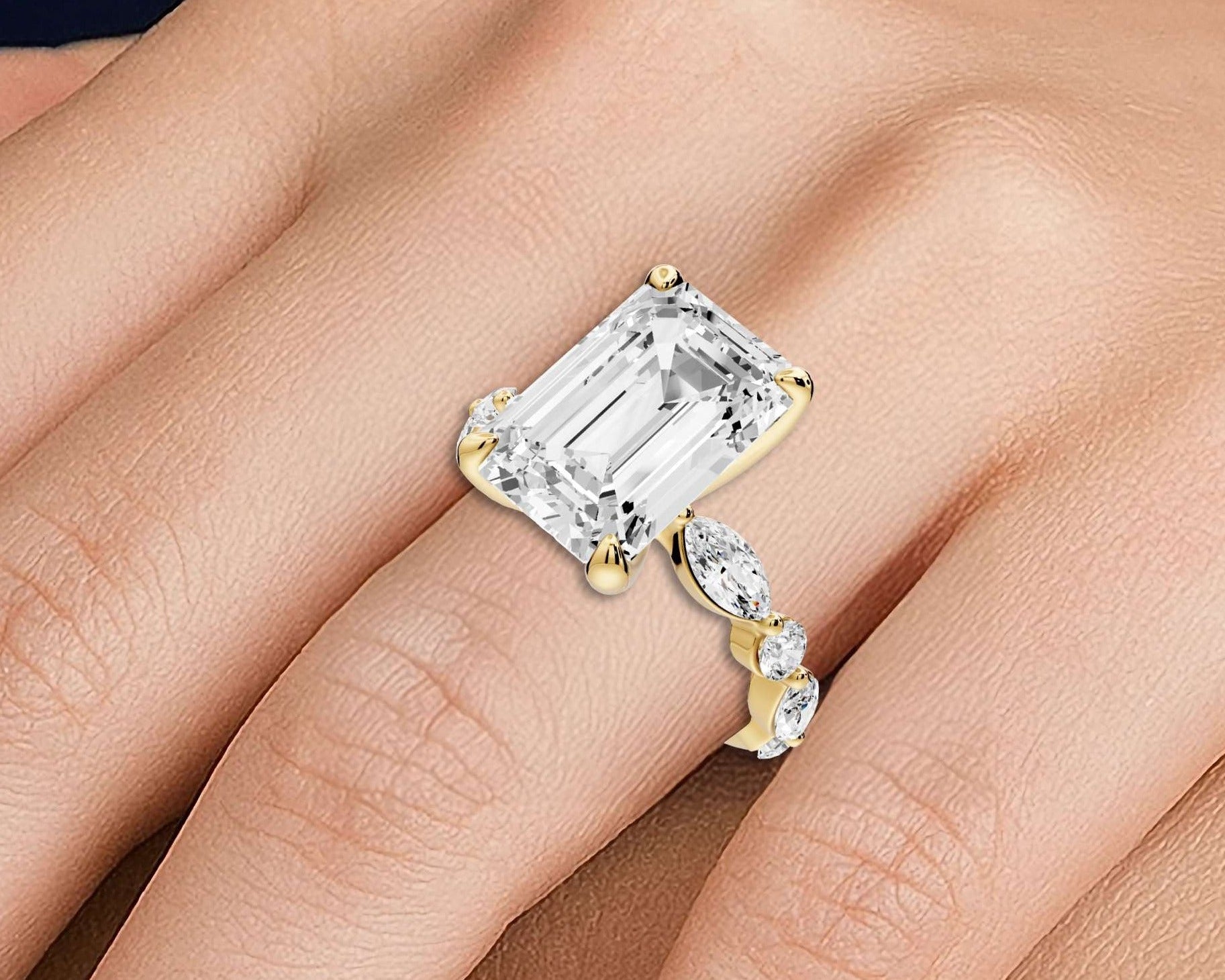 Emerald Cut Diamond Engagement Ring (AJ107E) - Mr. Alex Jewelry