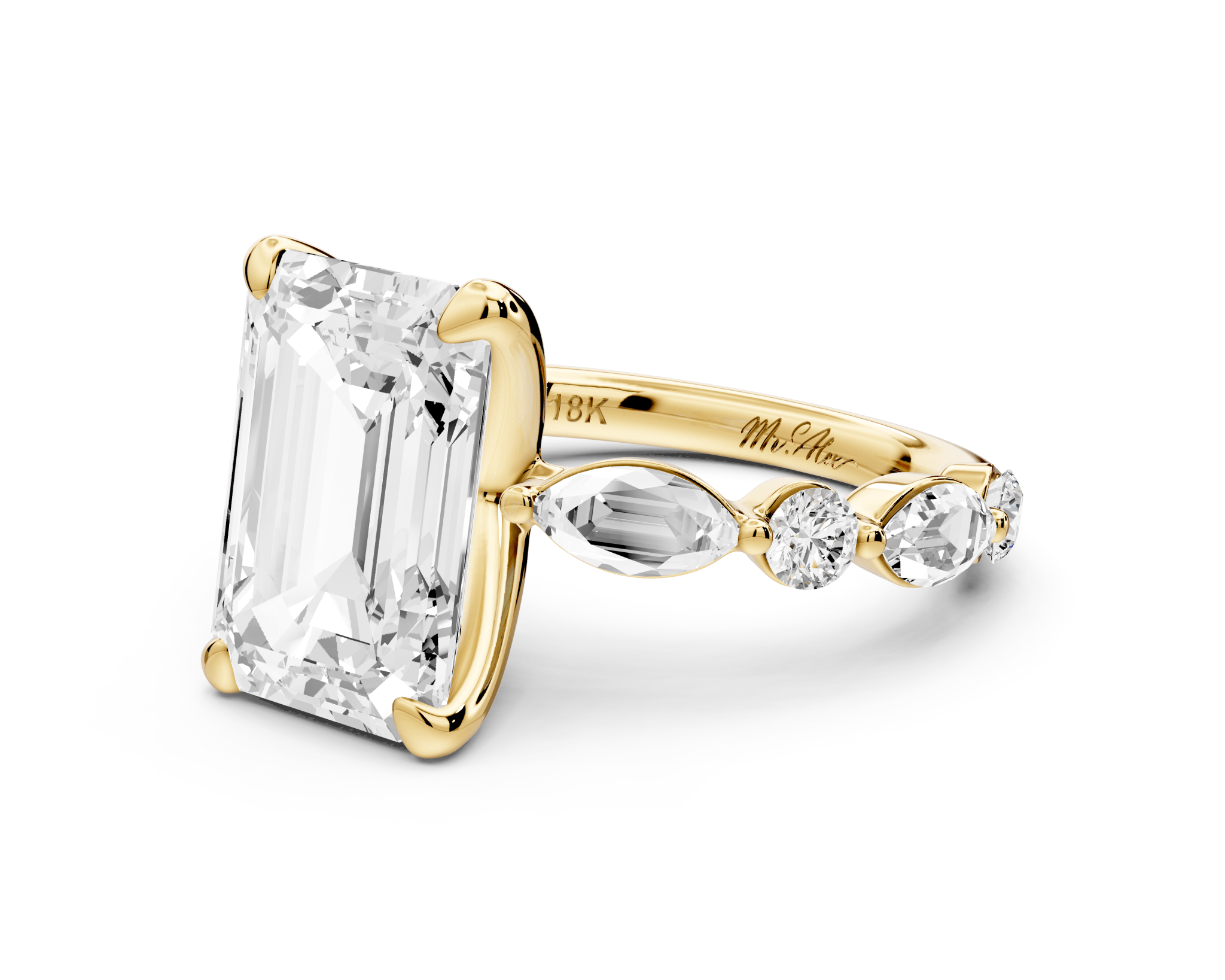 Emerald Cut Diamond Engagement Ring (AJ107E) - Mr. Alex Jewelry