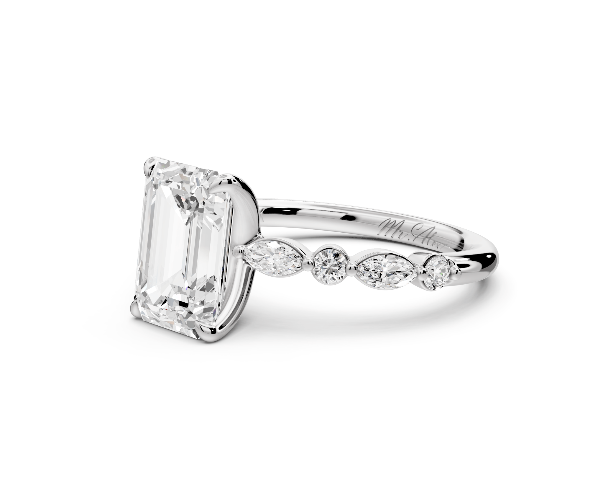 Emerald Cut Diamond Engagement Ring (AJ107E) - Mr. Alex Jewelry