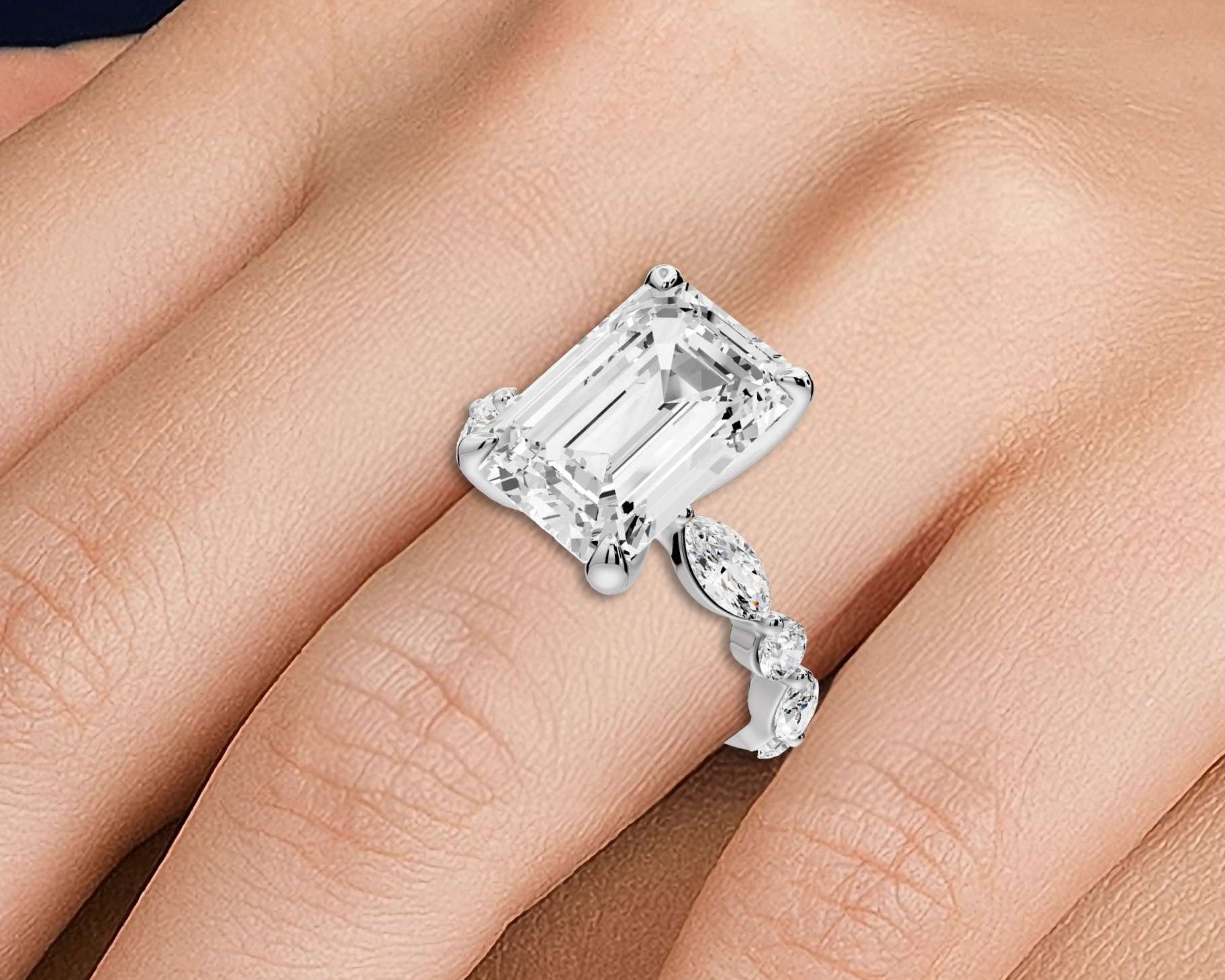 Emerald Cut Diamond Engagement Ring (AJ107E) - Mr. Alex Jewelry