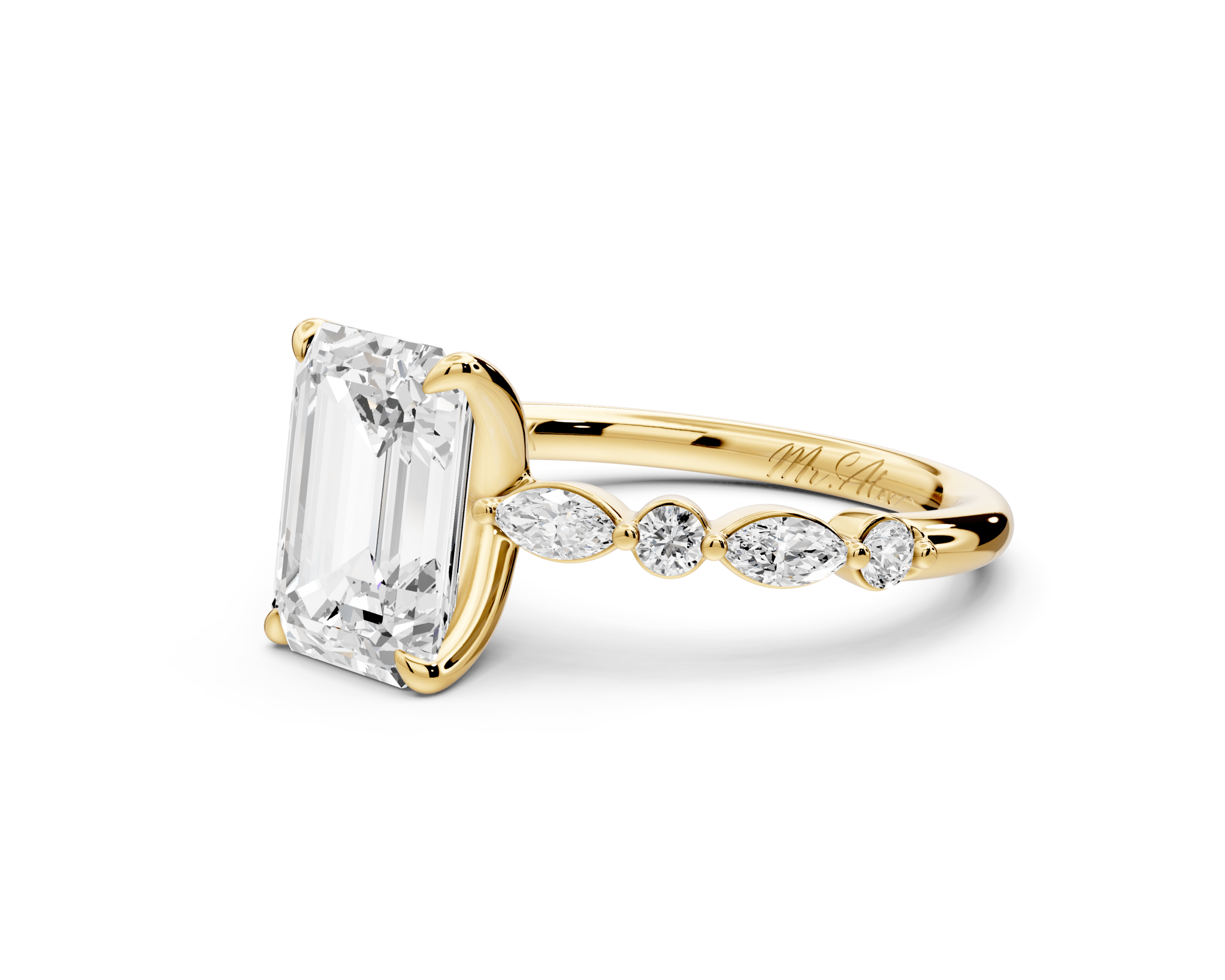 Emerald Cut Diamond Engagement Ring (AJ107E) - Mr. Alex Jewelry