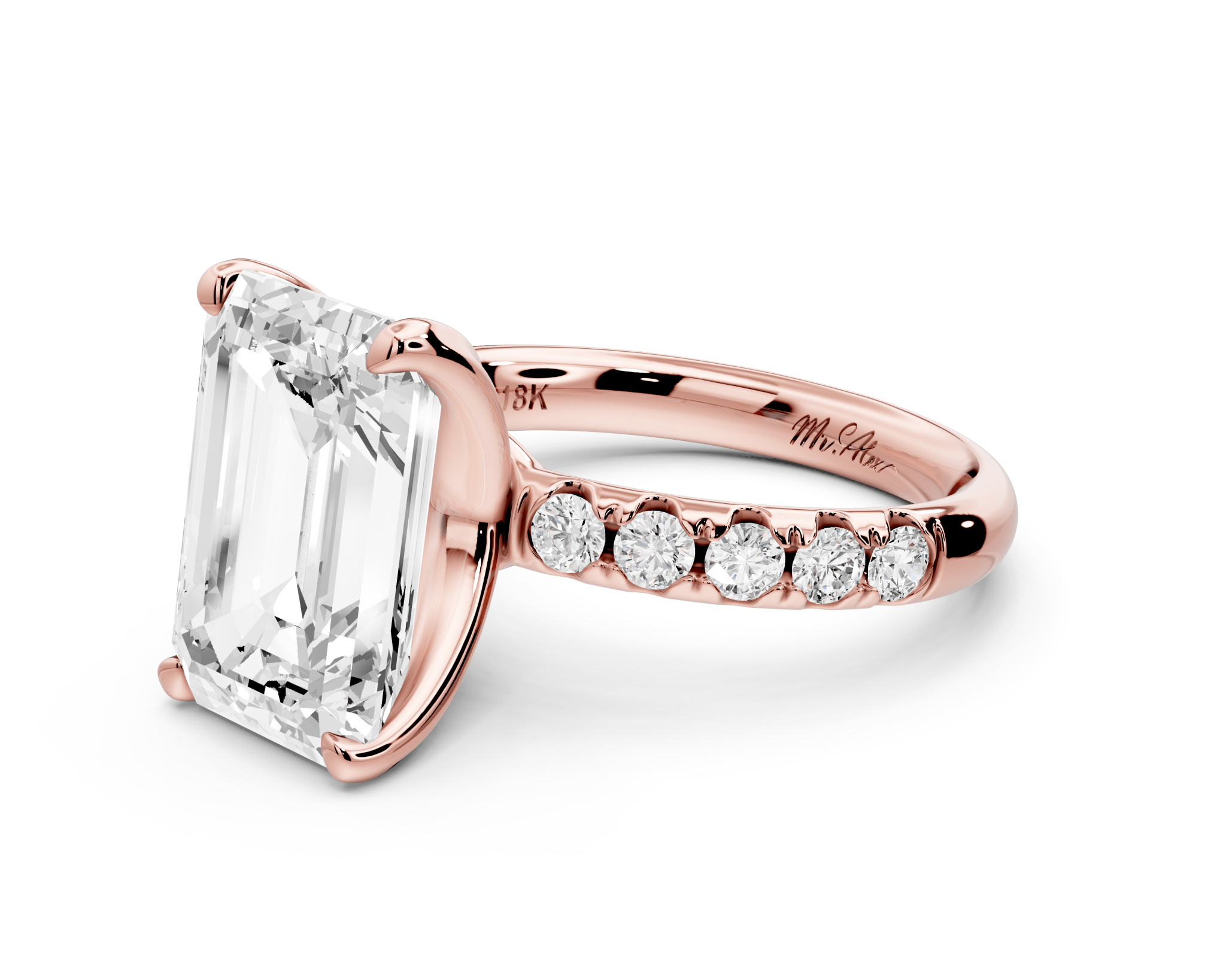 Emerald Cut Diamond Engagement Ring with Pave Band( AJ101E) - Mr. Alex Jewelry