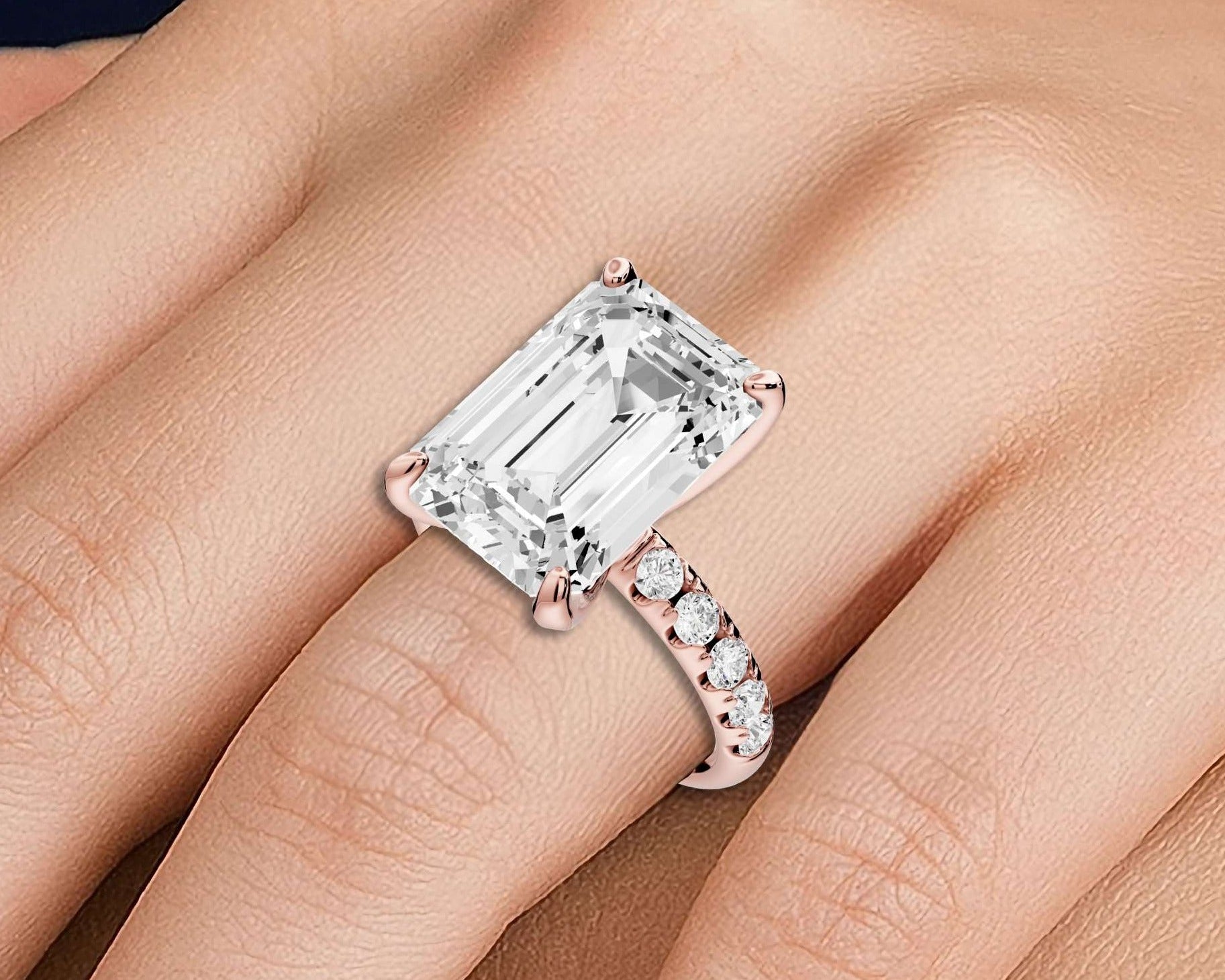 Emerald Cut Diamond Engagement Ring with Pave Band( AJ101E) - Mr. Alex Jewelry