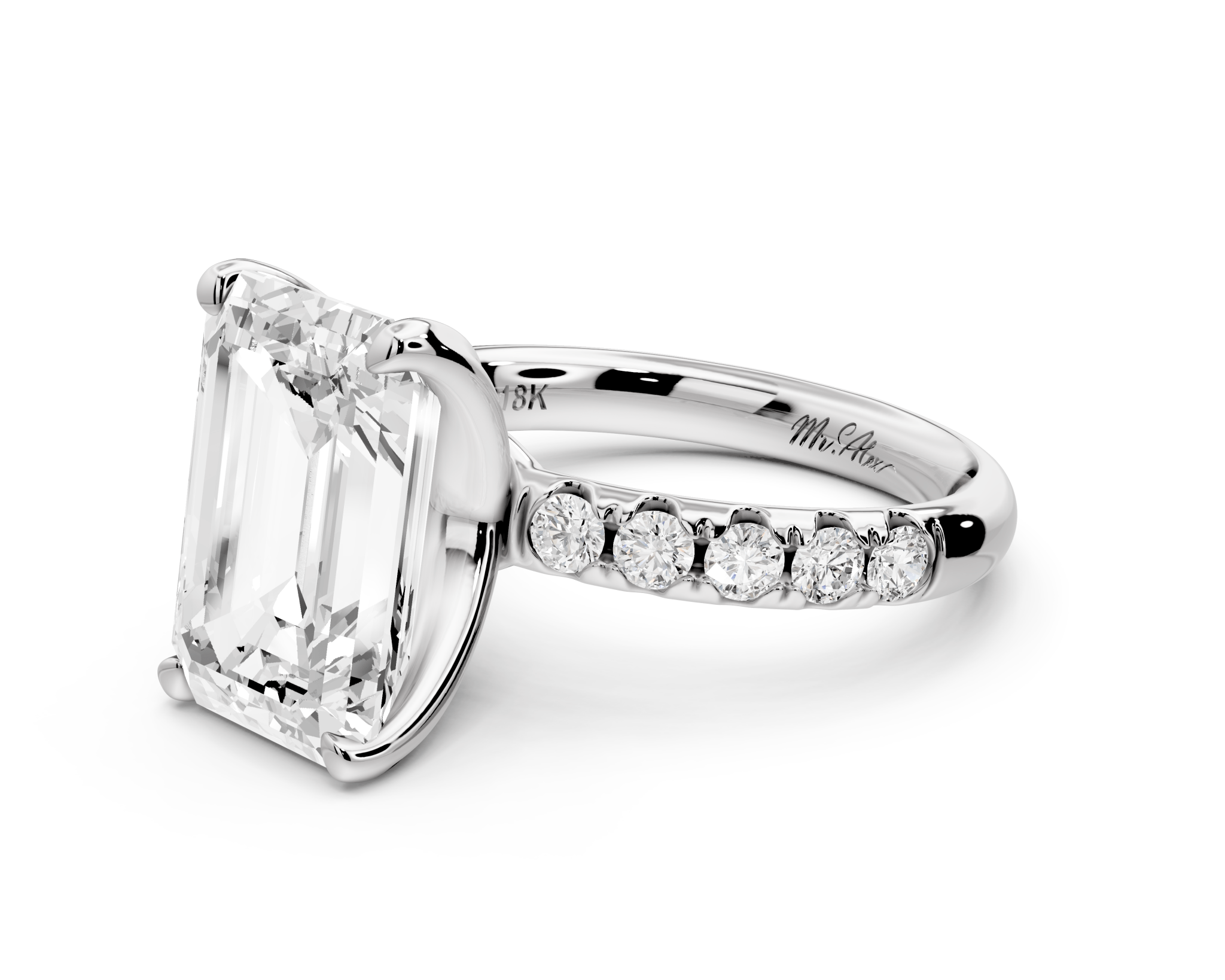 Emerald Cut Diamond Engagement Ring with Pave Band( AJ101E) - Mr. Alex Jewelry