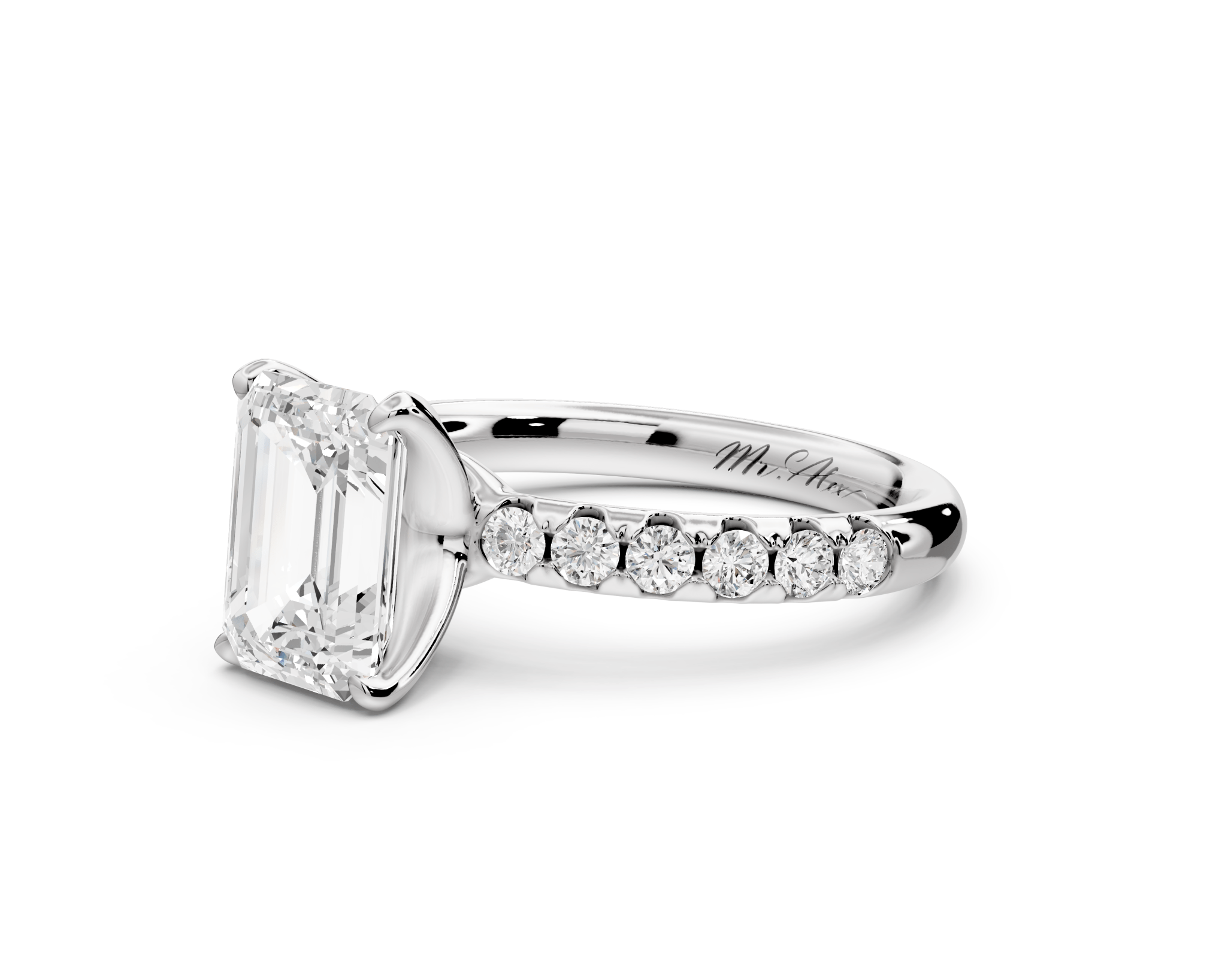 Emerald Cut Diamond Engagement Ring with Pave Band( AJ101E) - Mr. Alex Jewelry