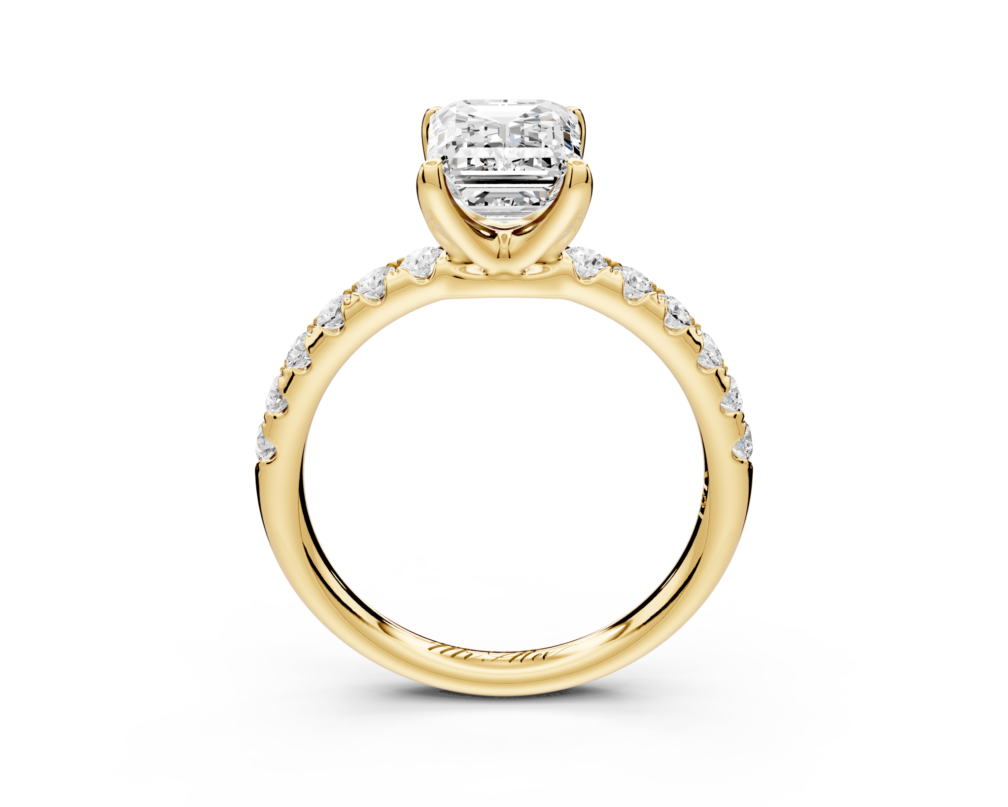 Emerald Cut Diamond Engagement Ring with Pave Band( AJ101E) - Mr. Alex Jewelry