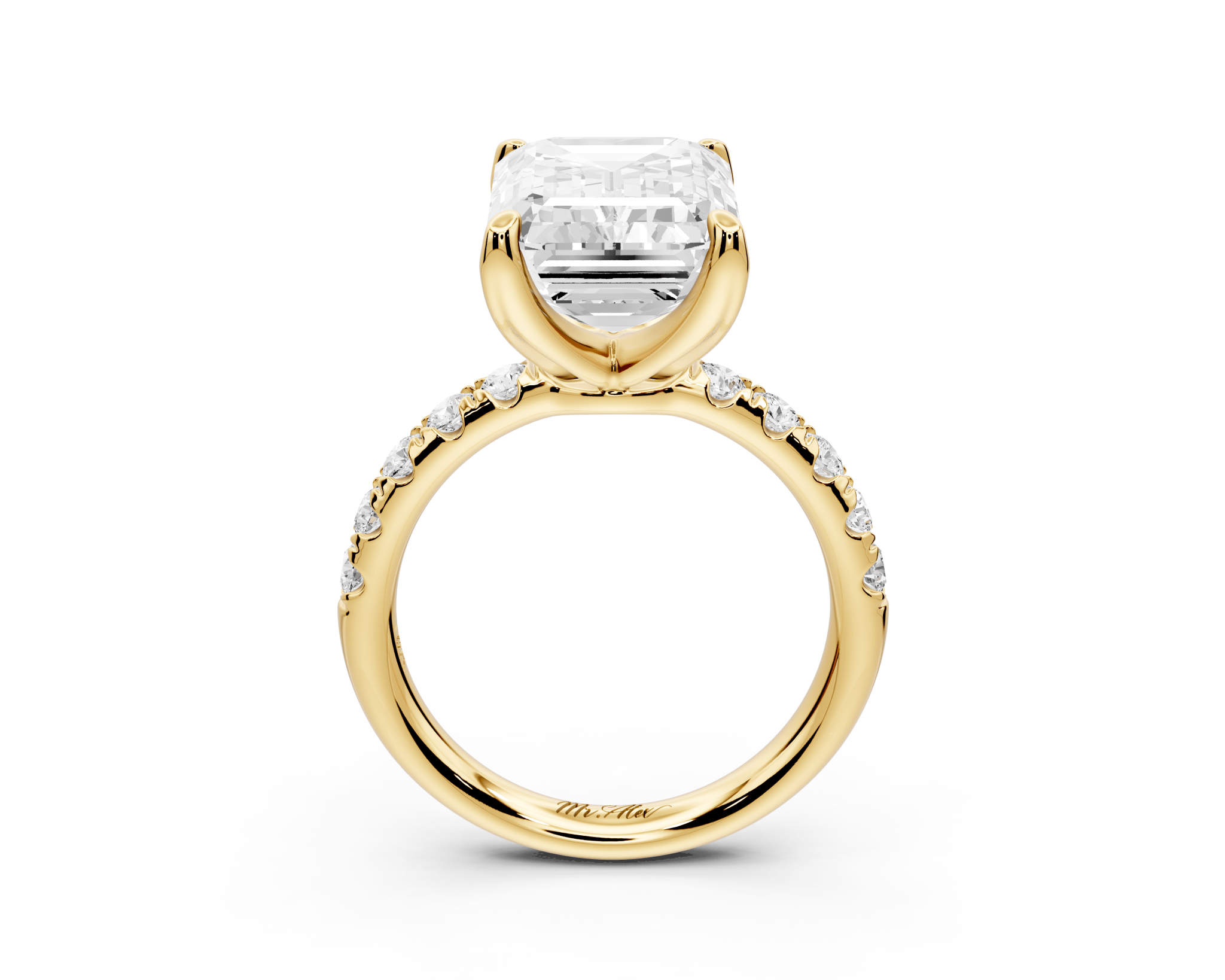 Emerald Cut Diamond Engagement Ring with Pave Band( AJ101E) - Mr. Alex Jewelry