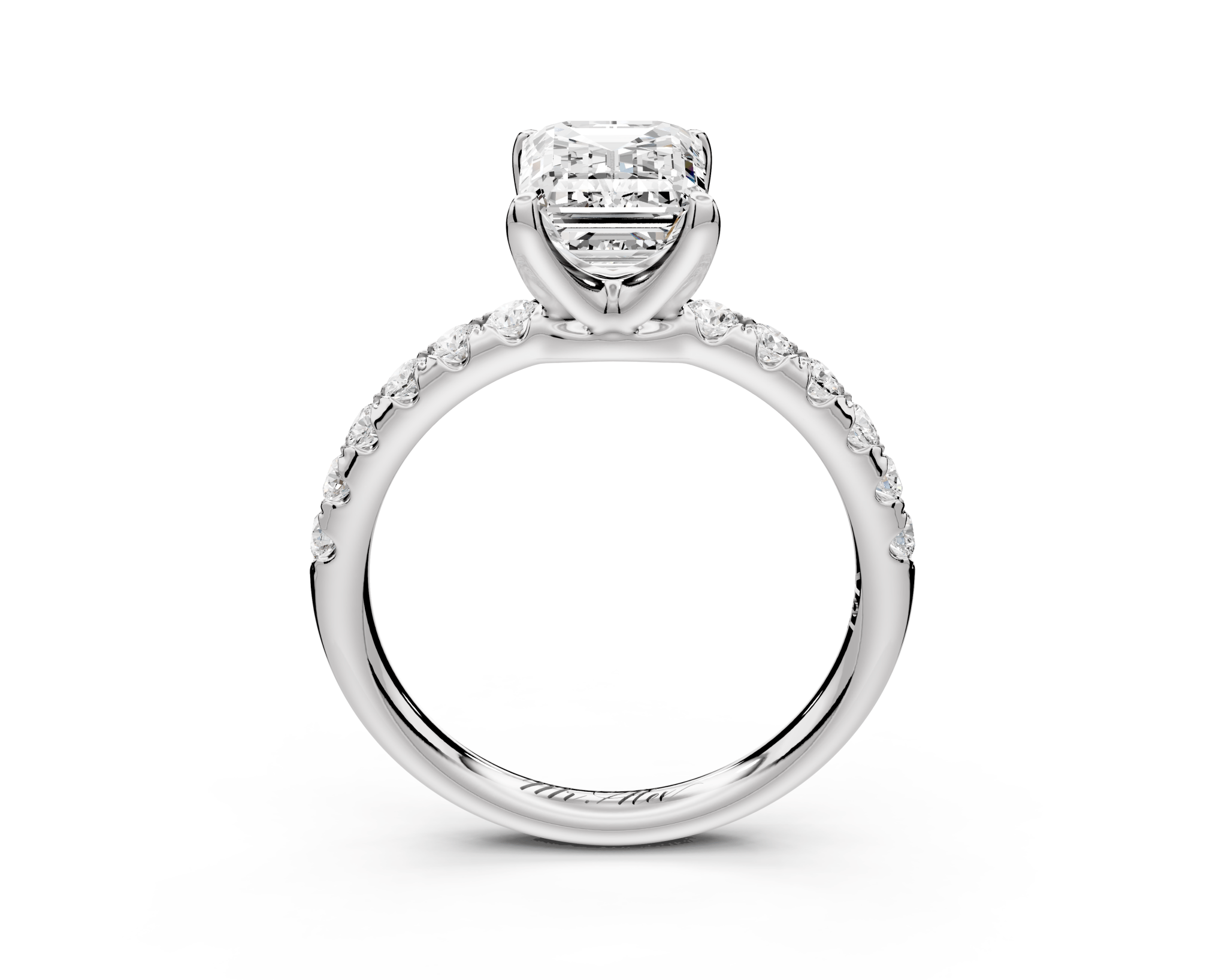 Emerald Cut Diamond Engagement Ring with Pave Band( AJ101E) - Mr. Alex Jewelry