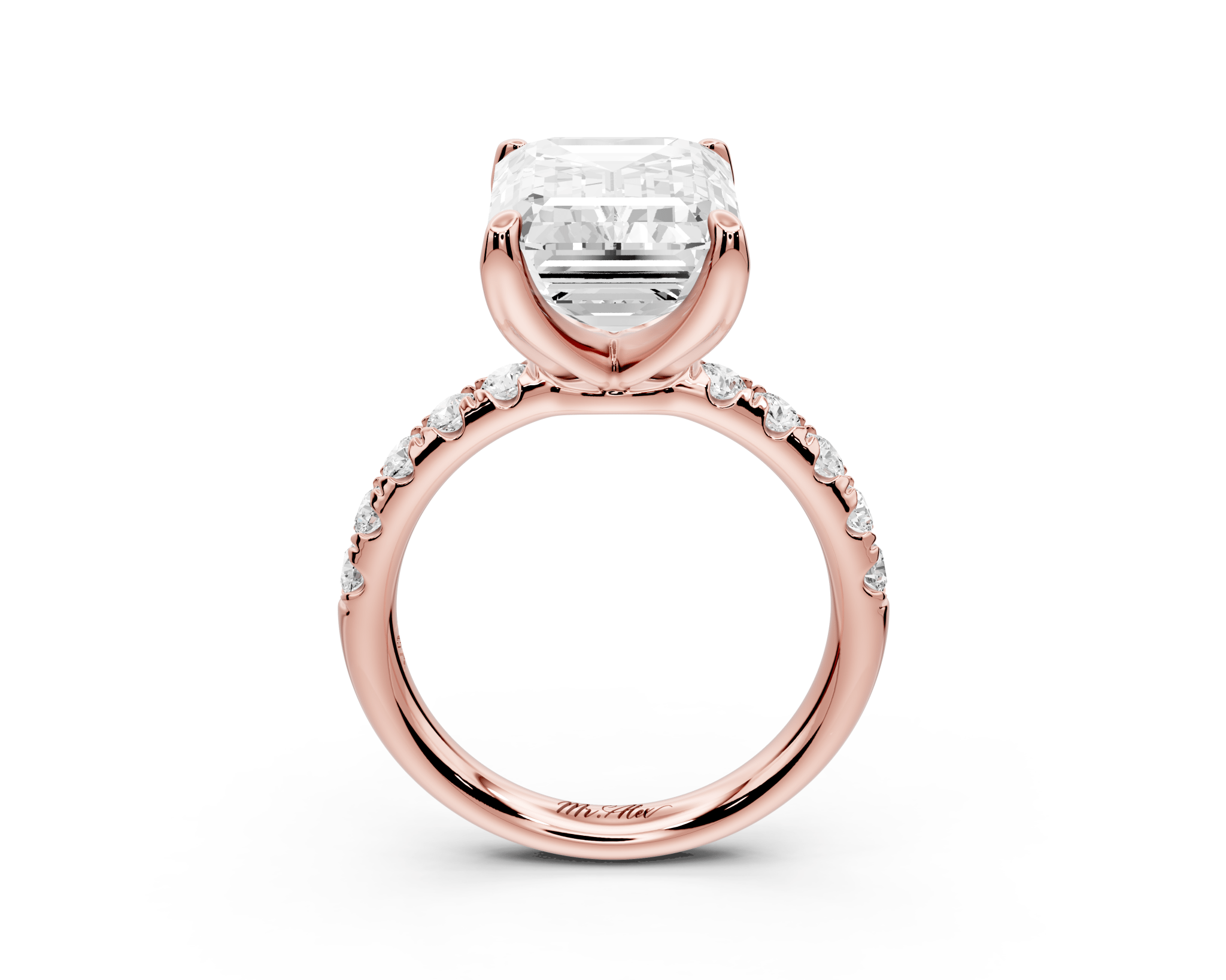 Emerald Cut Diamond Engagement Ring with Pave Band( AJ101E) - Mr. Alex Jewelry