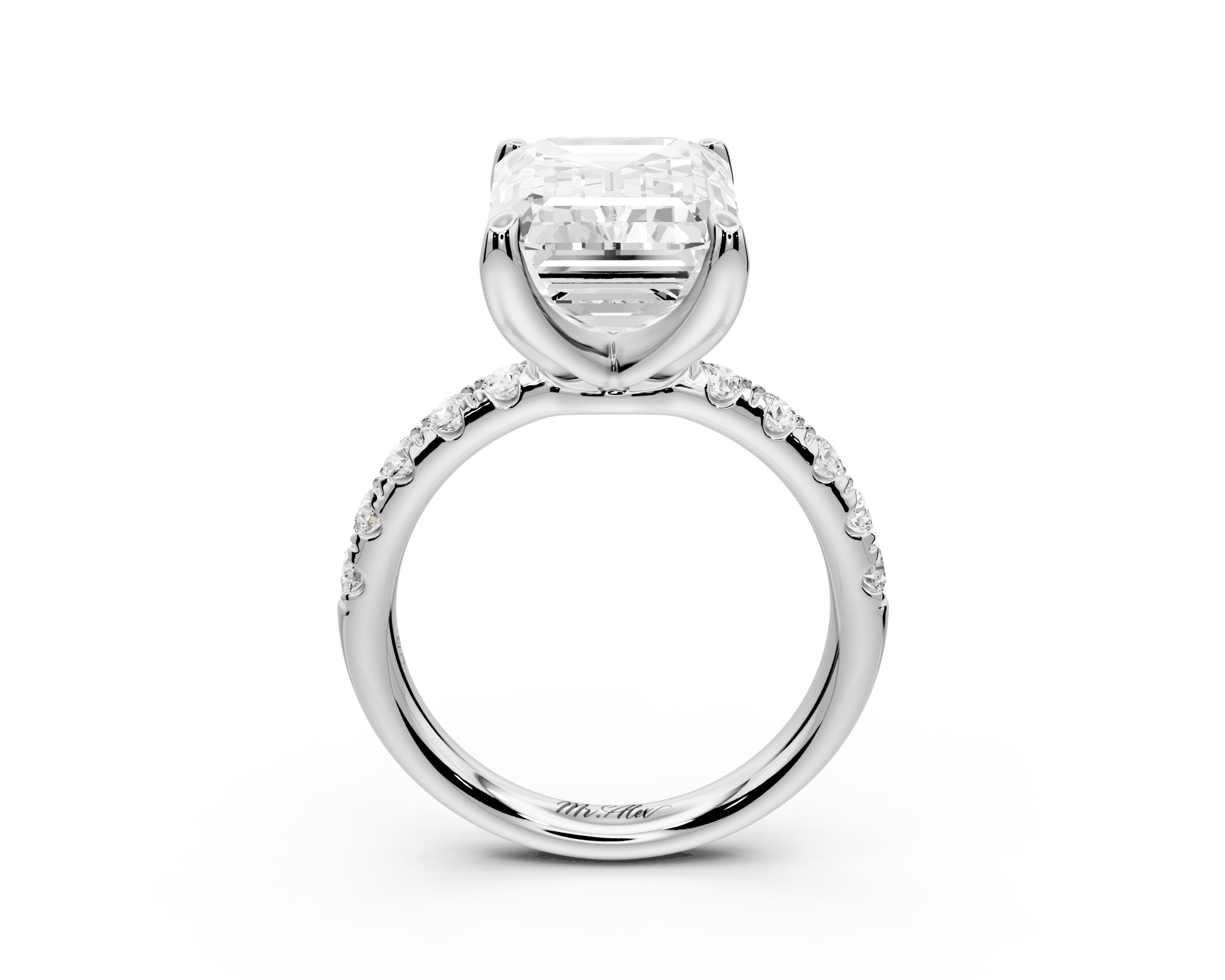 Emerald Cut Diamond Engagement Ring with Pave Band( AJ101E) - Mr. Alex Jewelry