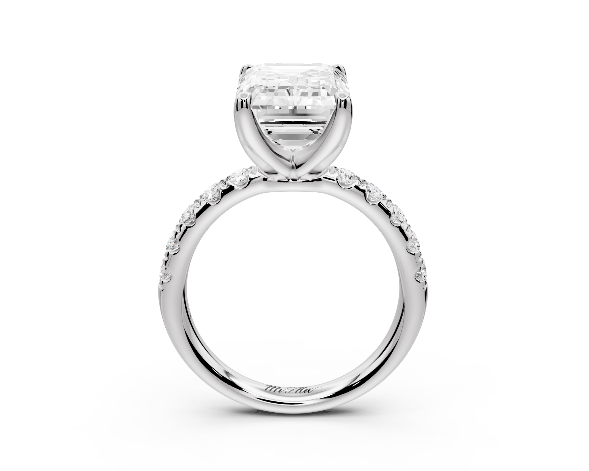 Emerald Cut Diamond Engagement Ring with Pave Band( AJ101E) - Mr. Alex Jewelry