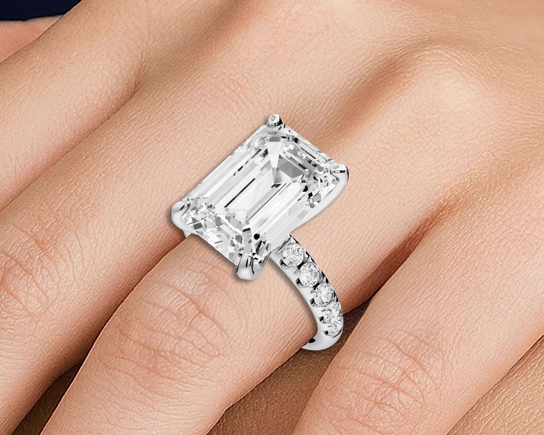 Emerald Cut Diamond Engagement Ring with Pave Band( AJ101E) - Mr. Alex Jewelry