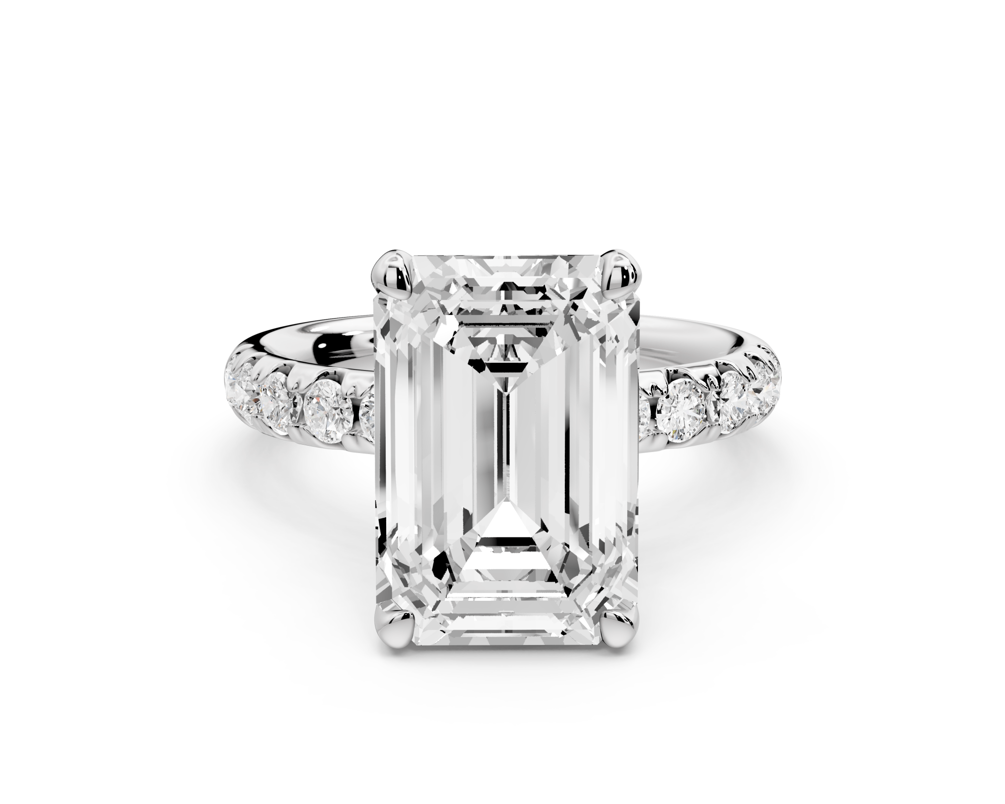 Emerald Cut Diamond Engagement Ring with Pave Band( AJ101E) - Mr. Alex Jewelry