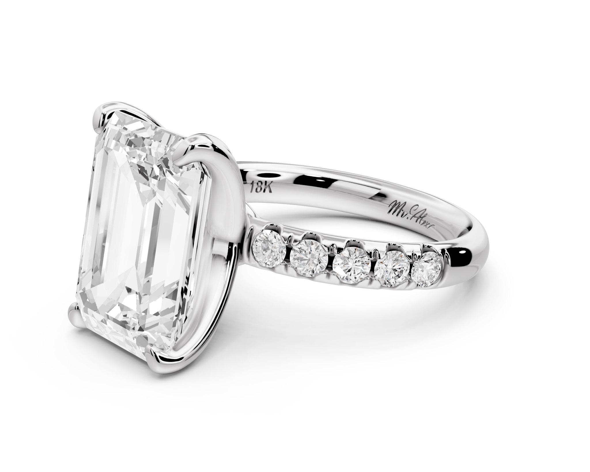 Emerald Cut Diamond Engagement Ring with Pave Band( AJ101E) - Mr. Alex Jewelry