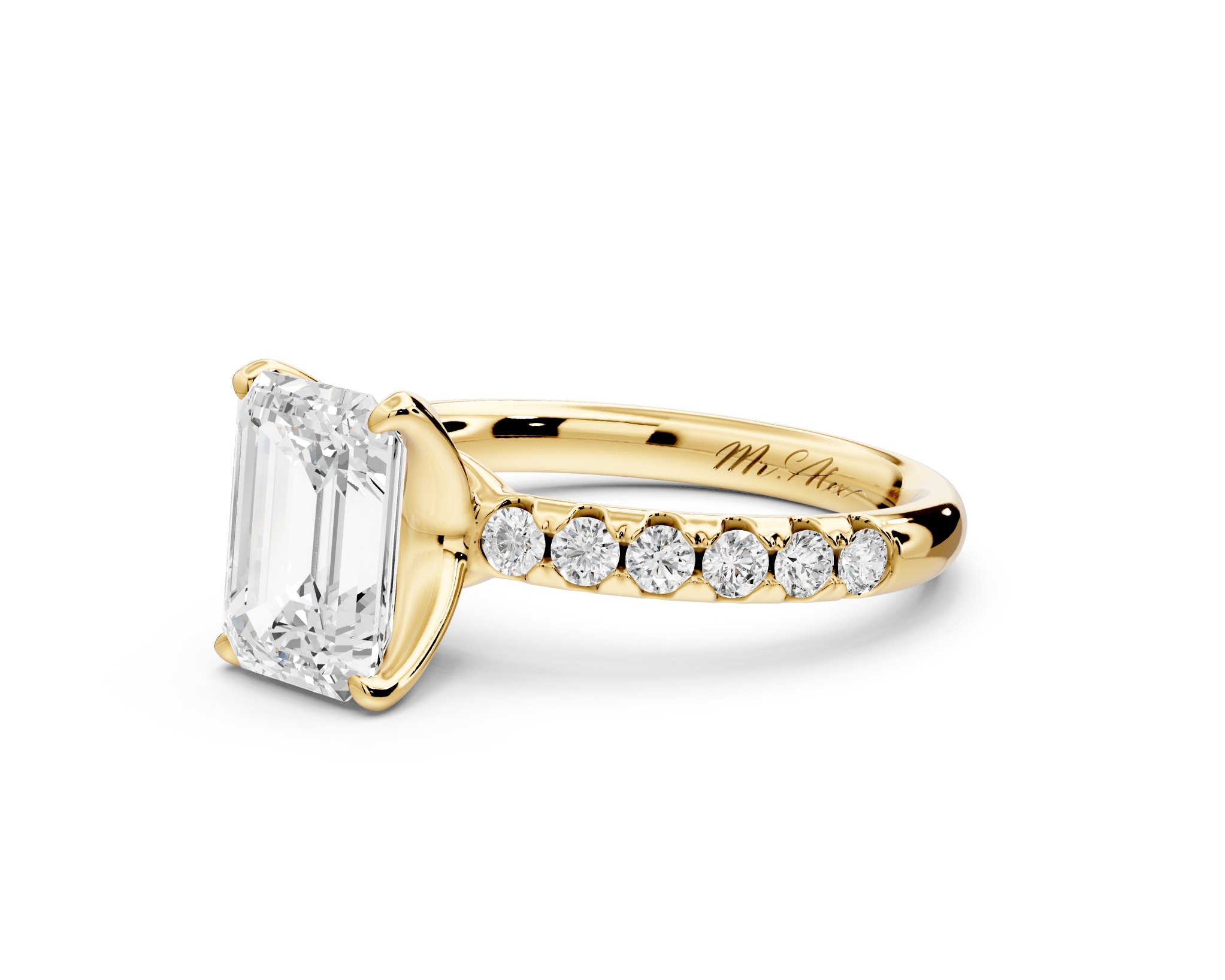 Emerald Cut Diamond Engagement Ring with Pave Band( AJ101E) - Mr. Alex Jewelry