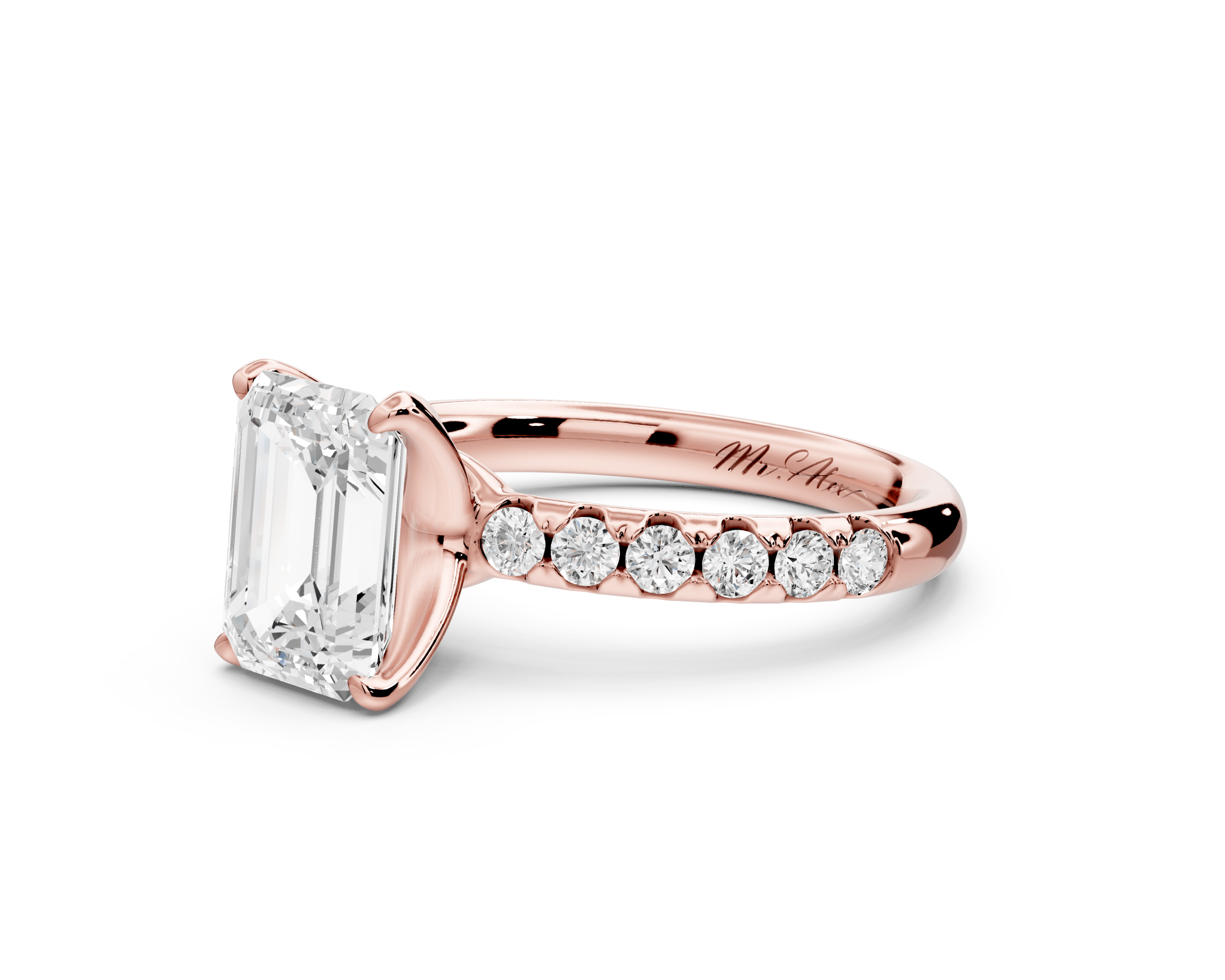 Emerald Cut Diamond Engagement Ring with Pave Band( AJ101E) - Mr. Alex Jewelry