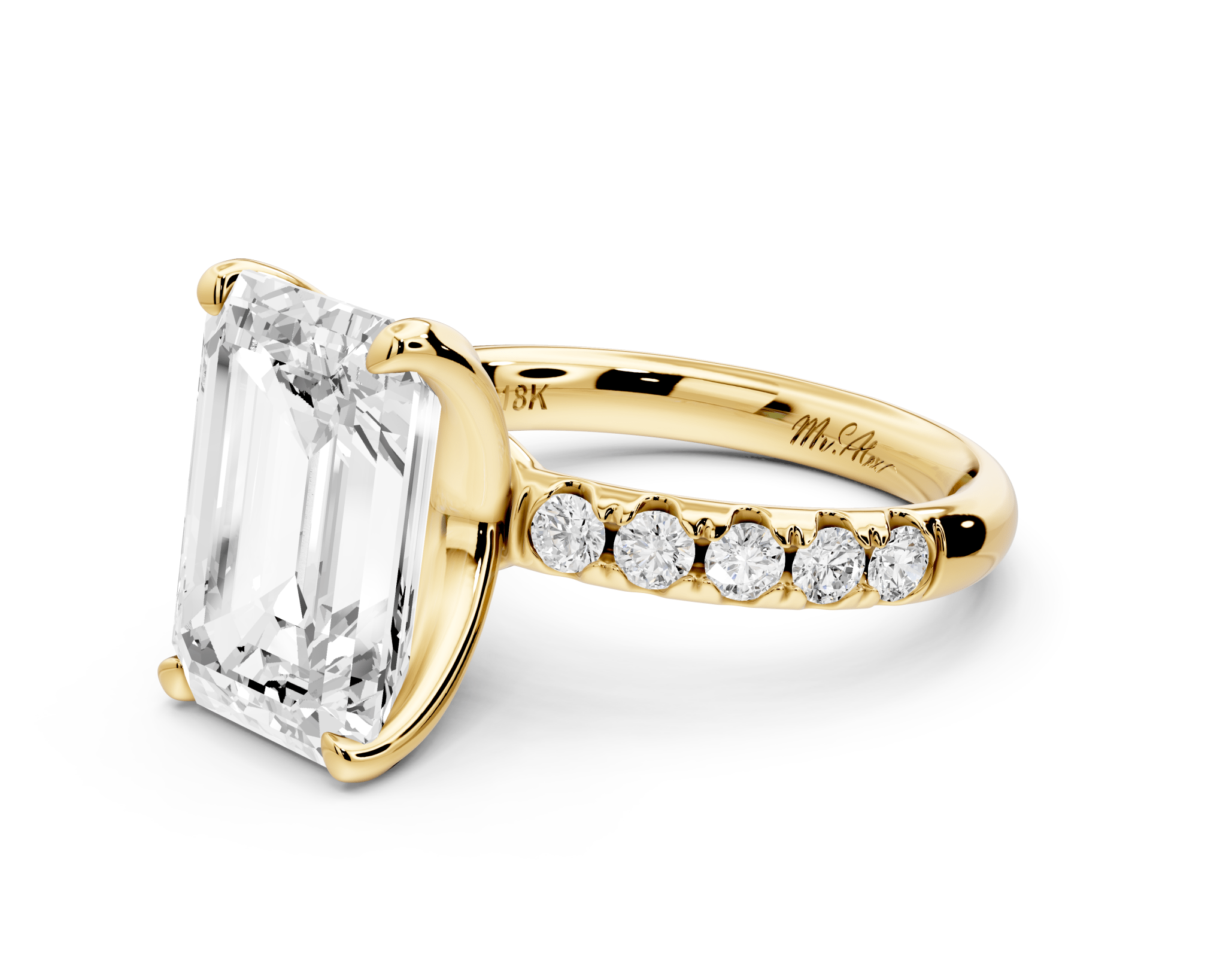 Emerald Cut Diamond Engagement Ring with Pave Band( AJ101E) - Mr. Alex Jewelry