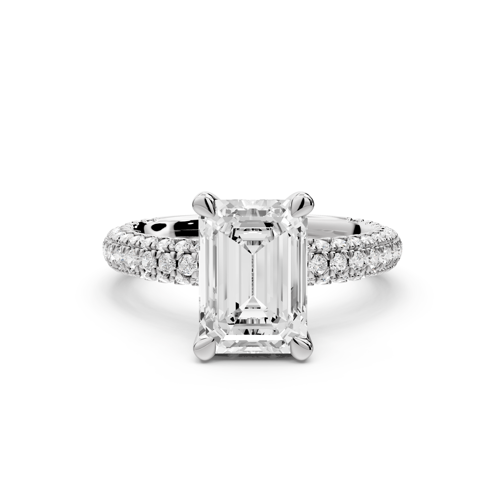 Emerald Cut Diamond Engagement Ring with Pave Band (AJ126E) - Mr. Alex Jewelry