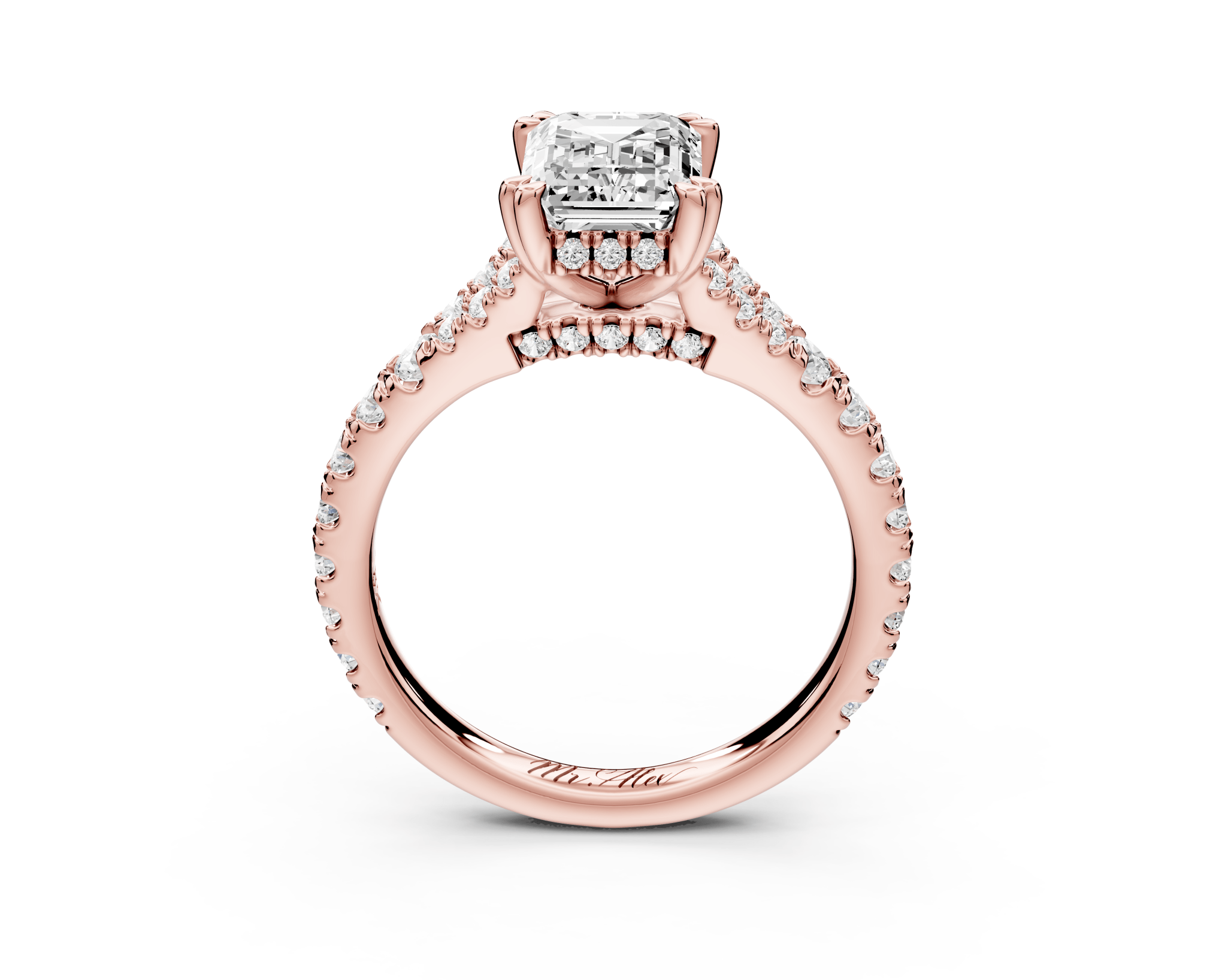 Emerald Cut Diamond Engagement Ring with Pave Band (AJ136E) - Mr. Alex Jewelry