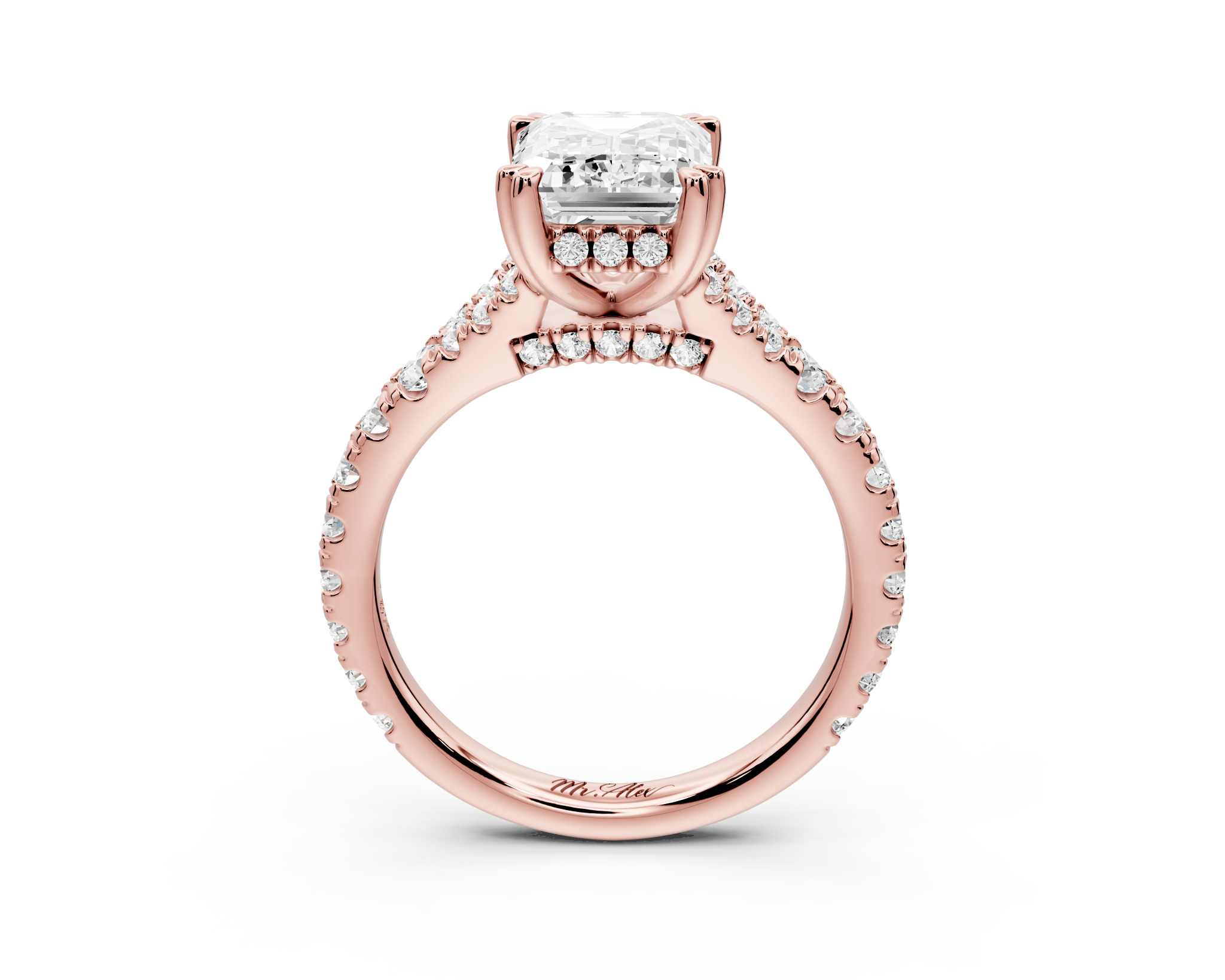 Emerald Cut Diamond Engagement Ring with Pave Band (AJ136E) - Mr. Alex Jewelry