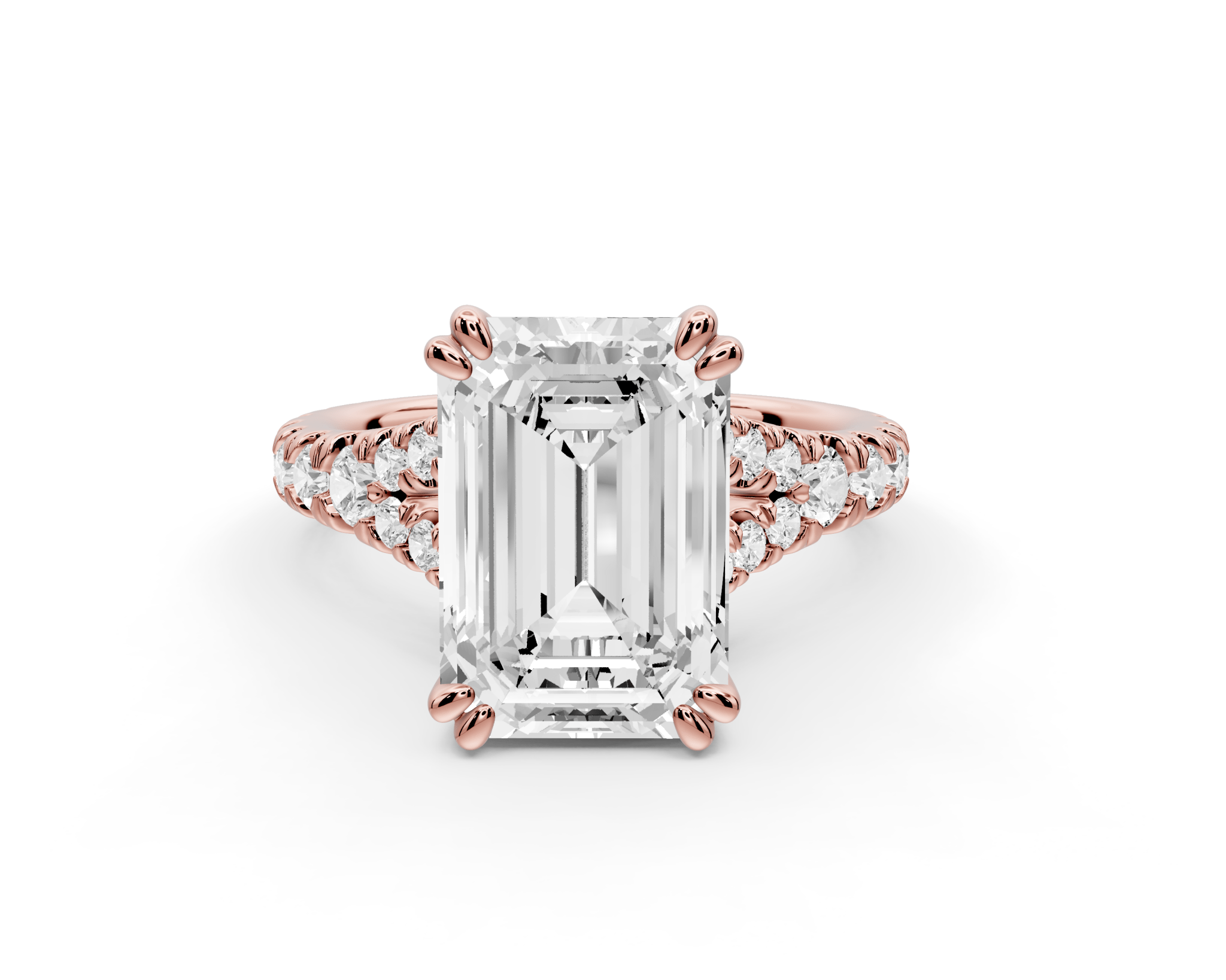 Emerald Cut Diamond Engagement Ring with Pave Band (AJ136E) - Mr. Alex Jewelry