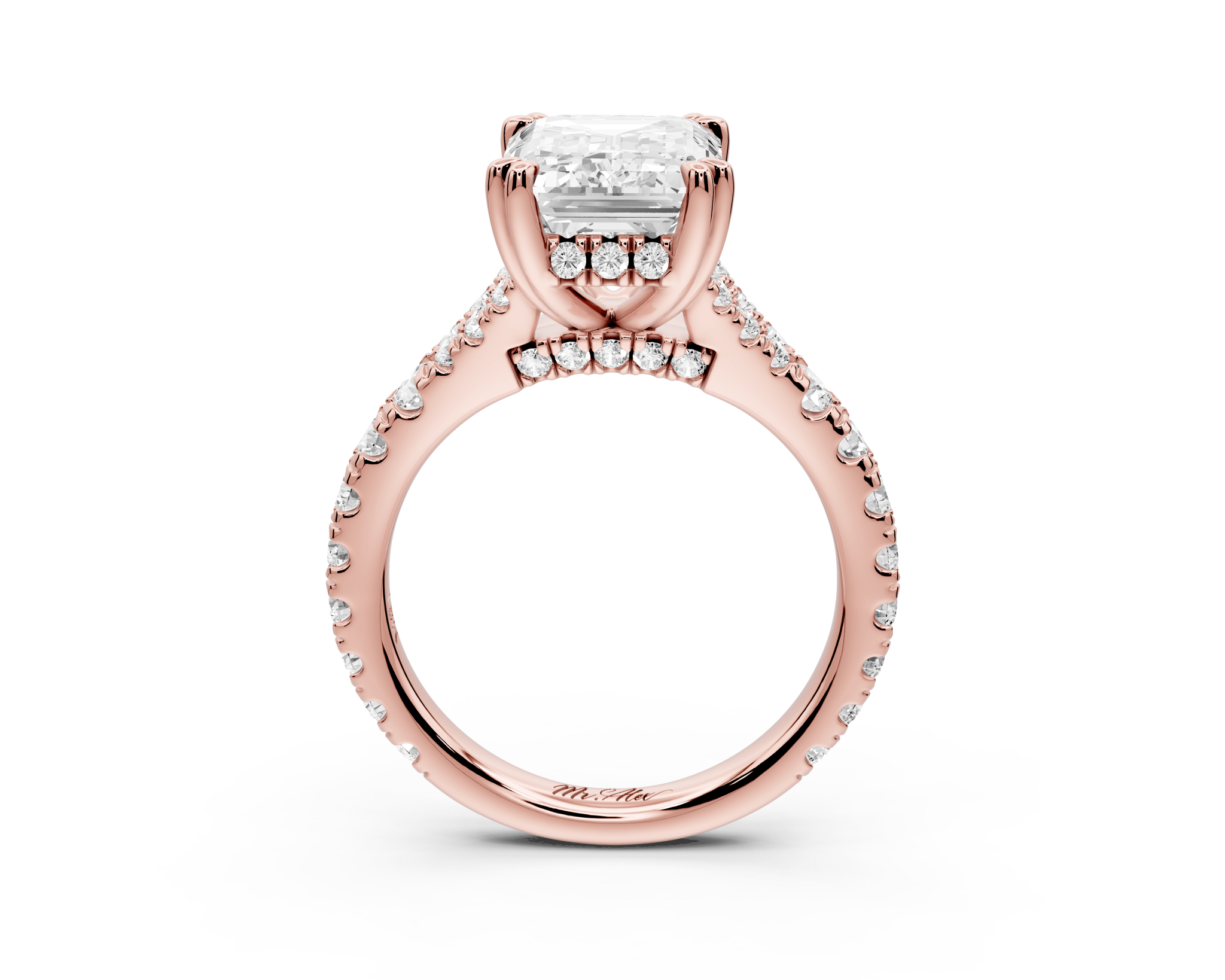 Emerald Cut Diamond Engagement Ring with Pave Band (AJ136E) - Mr. Alex Jewelry