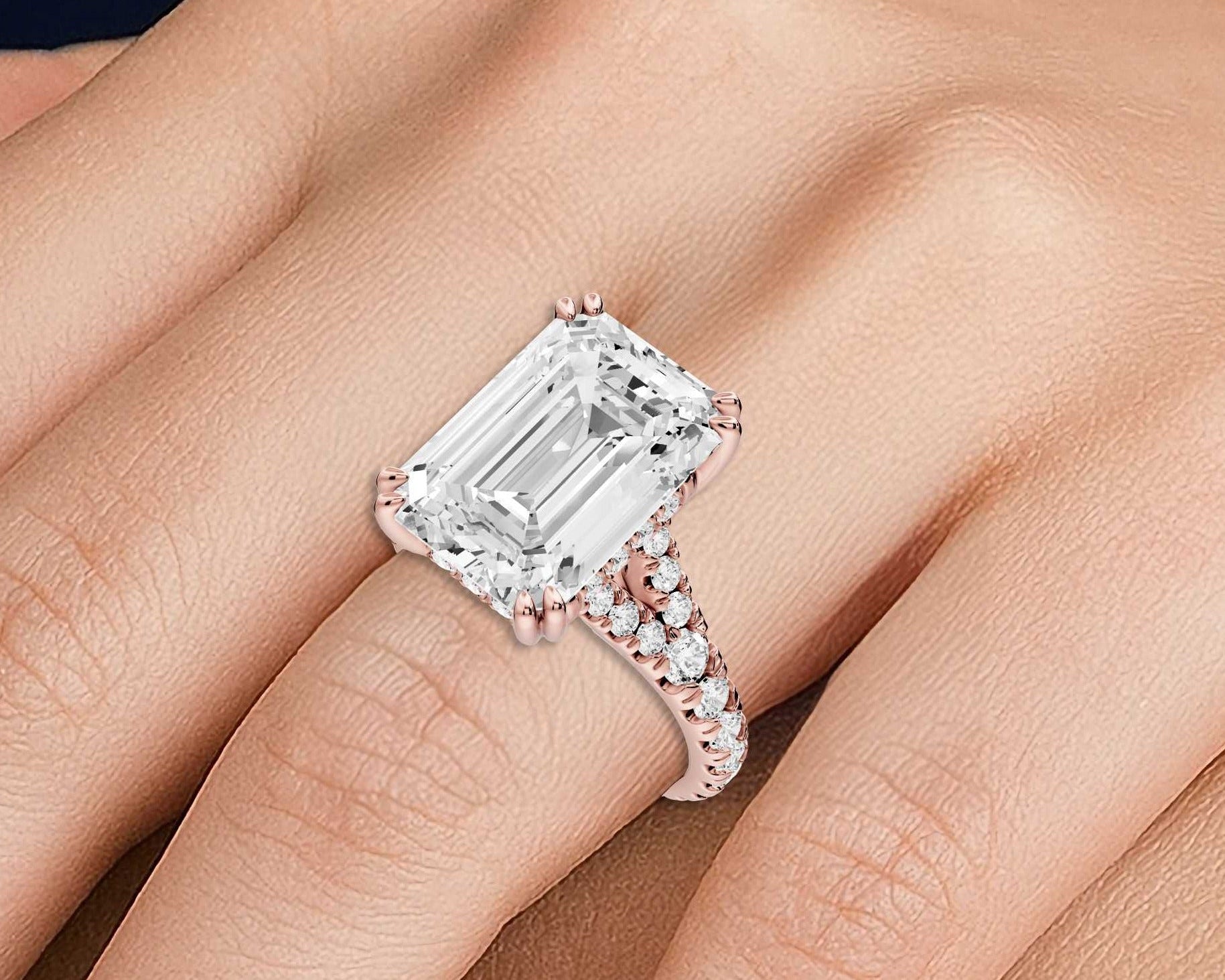 Emerald Cut Diamond Engagement Ring with Pave Band (AJ136E) - Mr. Alex Jewelry