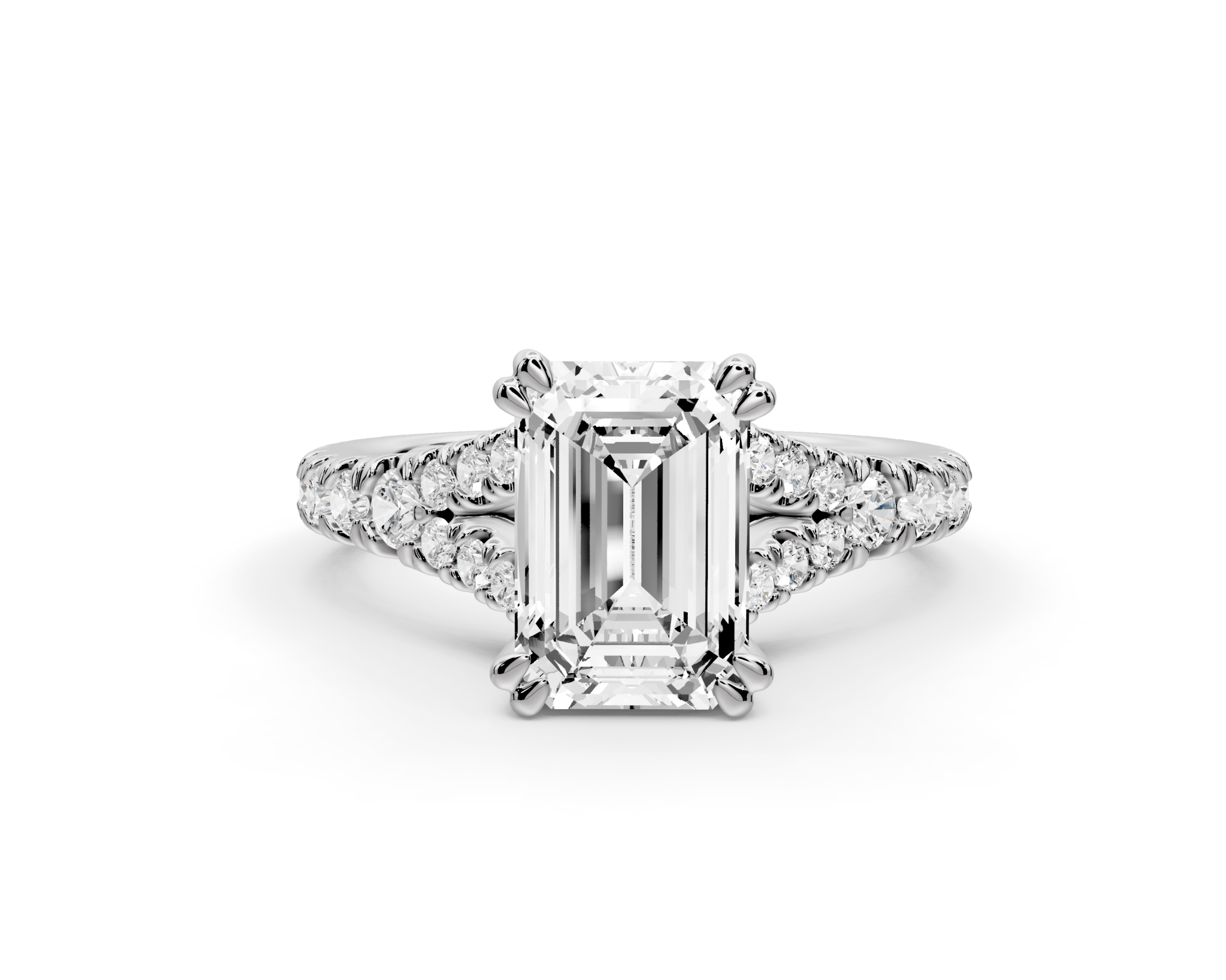 Emerald Cut Diamond Engagement Ring with Pave Band (AJ136E) - Mr. Alex Jewelry