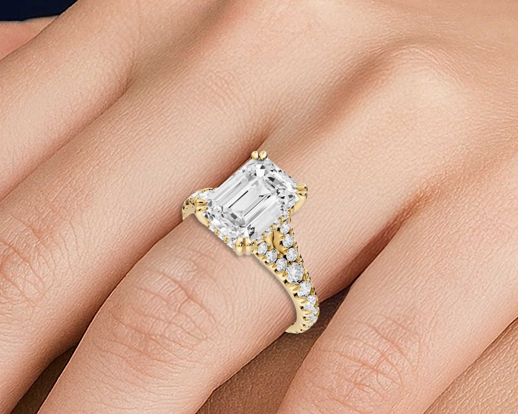 Emerald Cut Diamond Engagement Ring with Pave Band (AJ136E) - Mr. Alex Jewelry