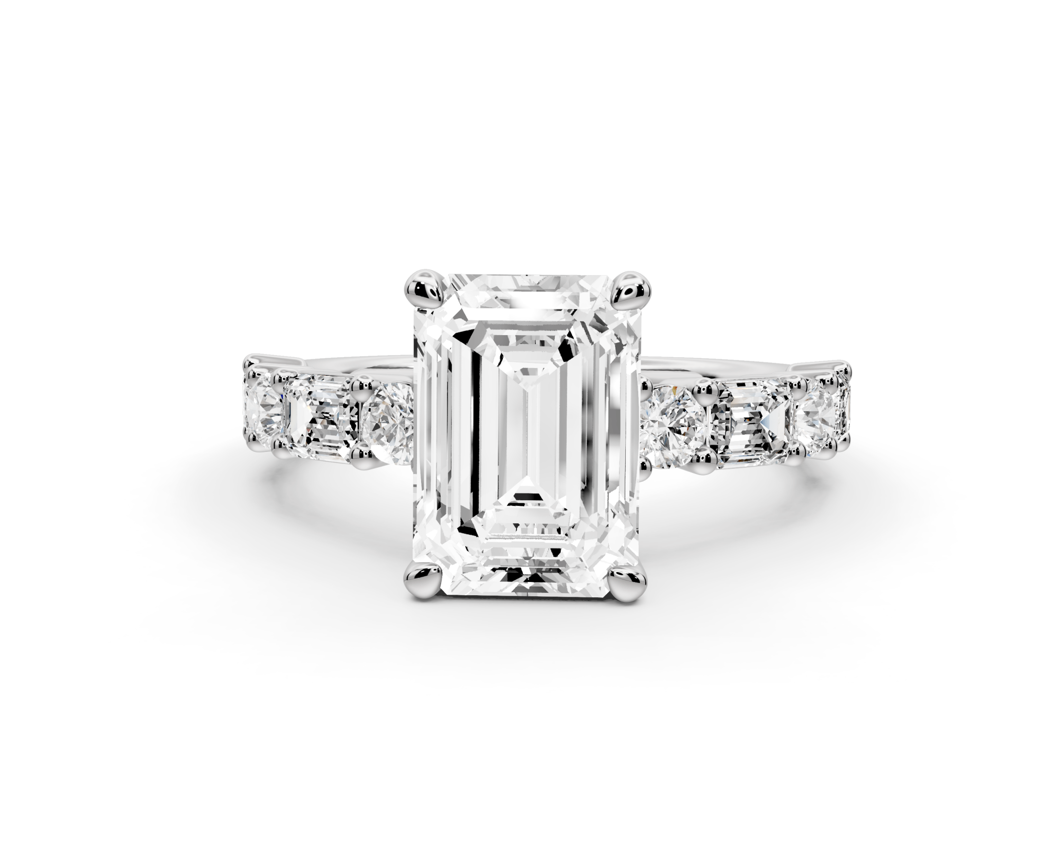 Emerald Cut Diamond Engagement Ring with Side Stones (AJ102E) - Mr. Alex Jewelry
