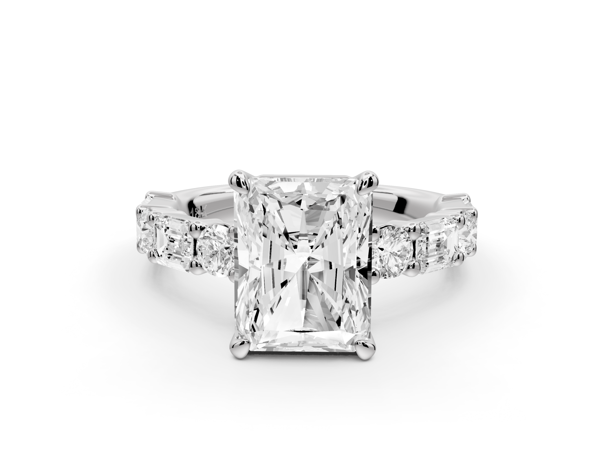 Emerald Cut Diamond Engagement Ring with Side Stones (AJ102E) - Mr. Alex Jewelry