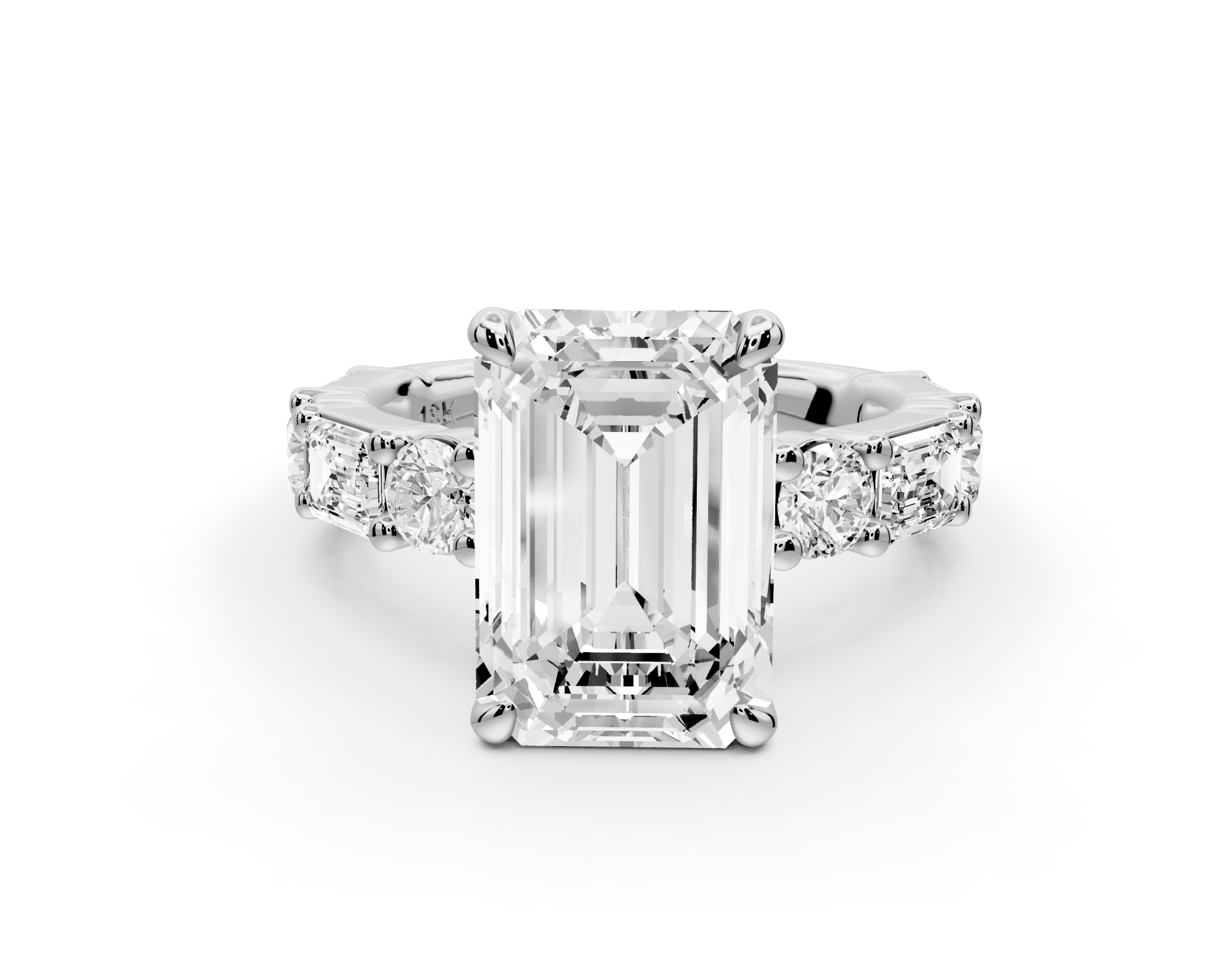 Emerald Cut Diamond Engagement Ring with Side Stones (AJ102E) - Mr. Alex Jewelry