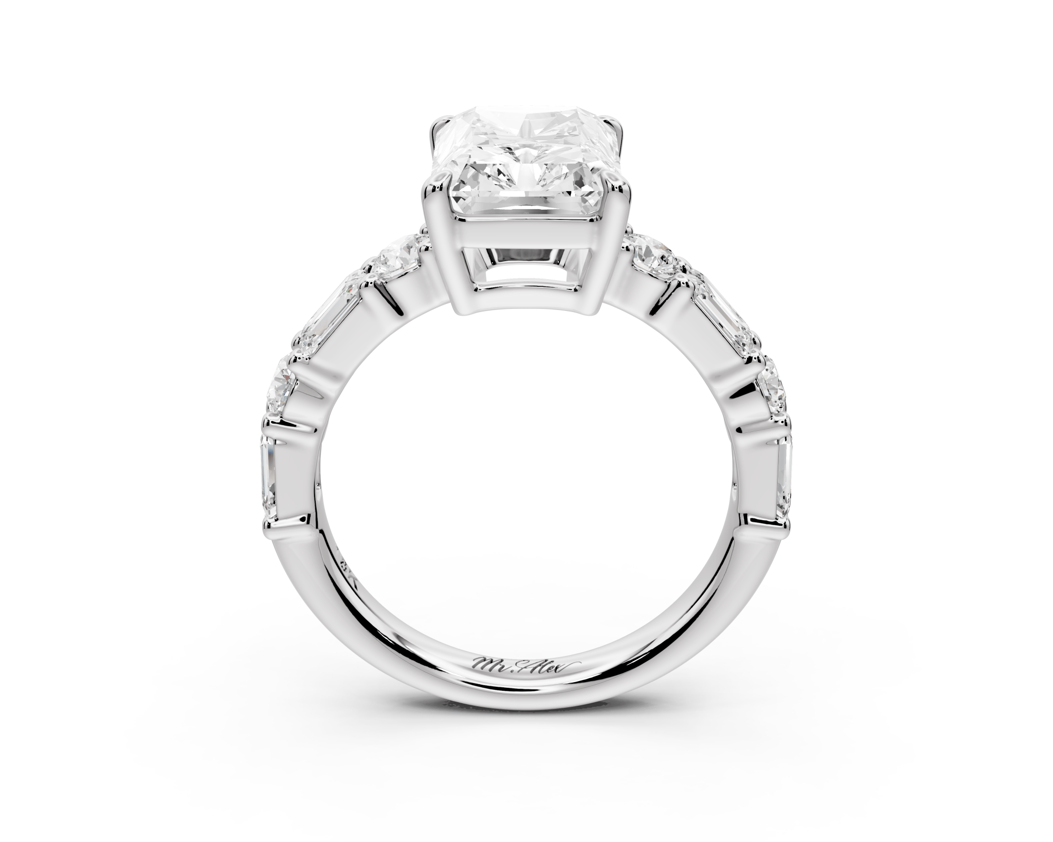 Emerald Cut Diamond Engagement Ring with Side Stones (AJ102E) - Mr. Alex Jewelry