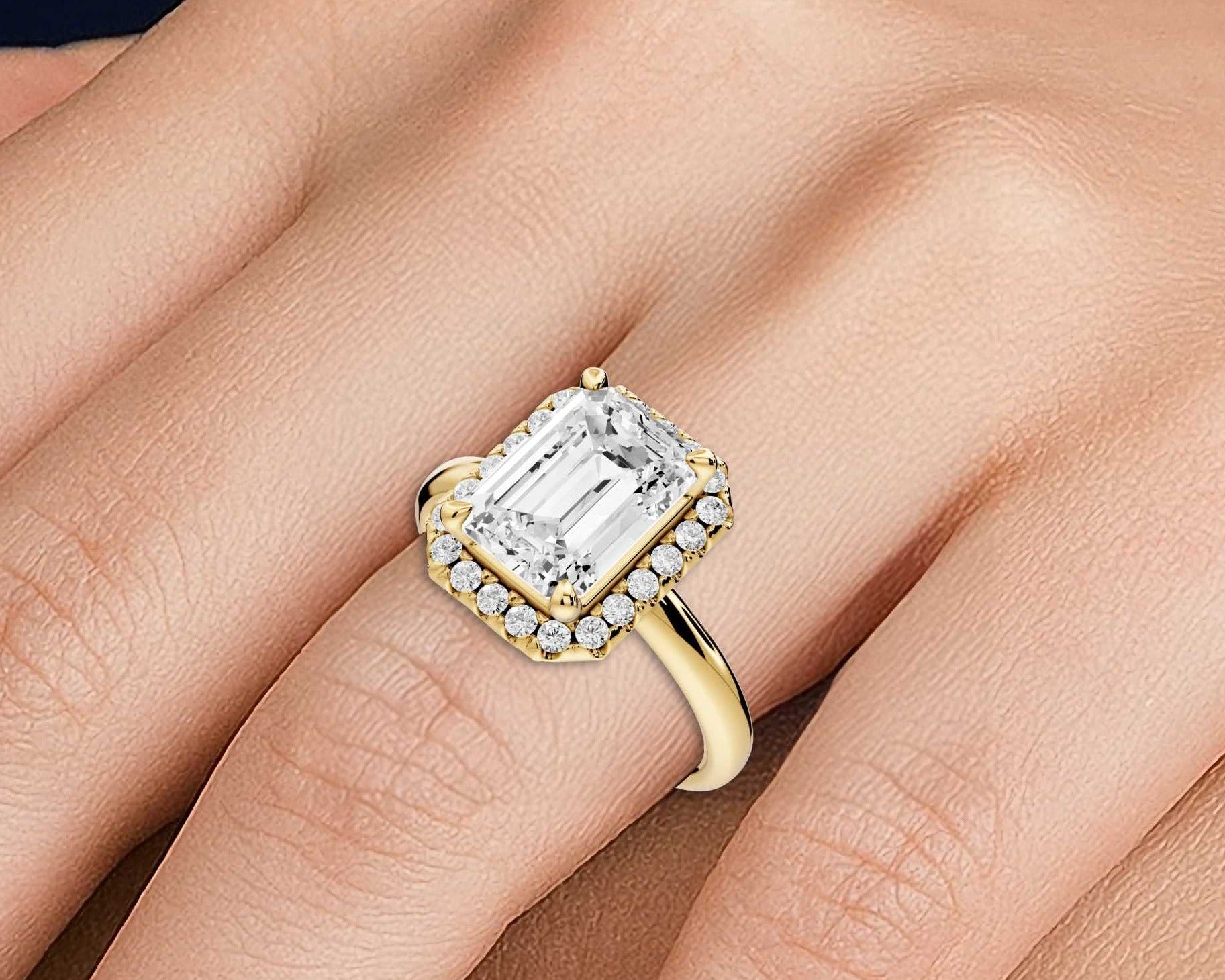 Emerald Cut Diamond Halo Engagement Ring (AJ104E) - Mr. Alex Jewelry