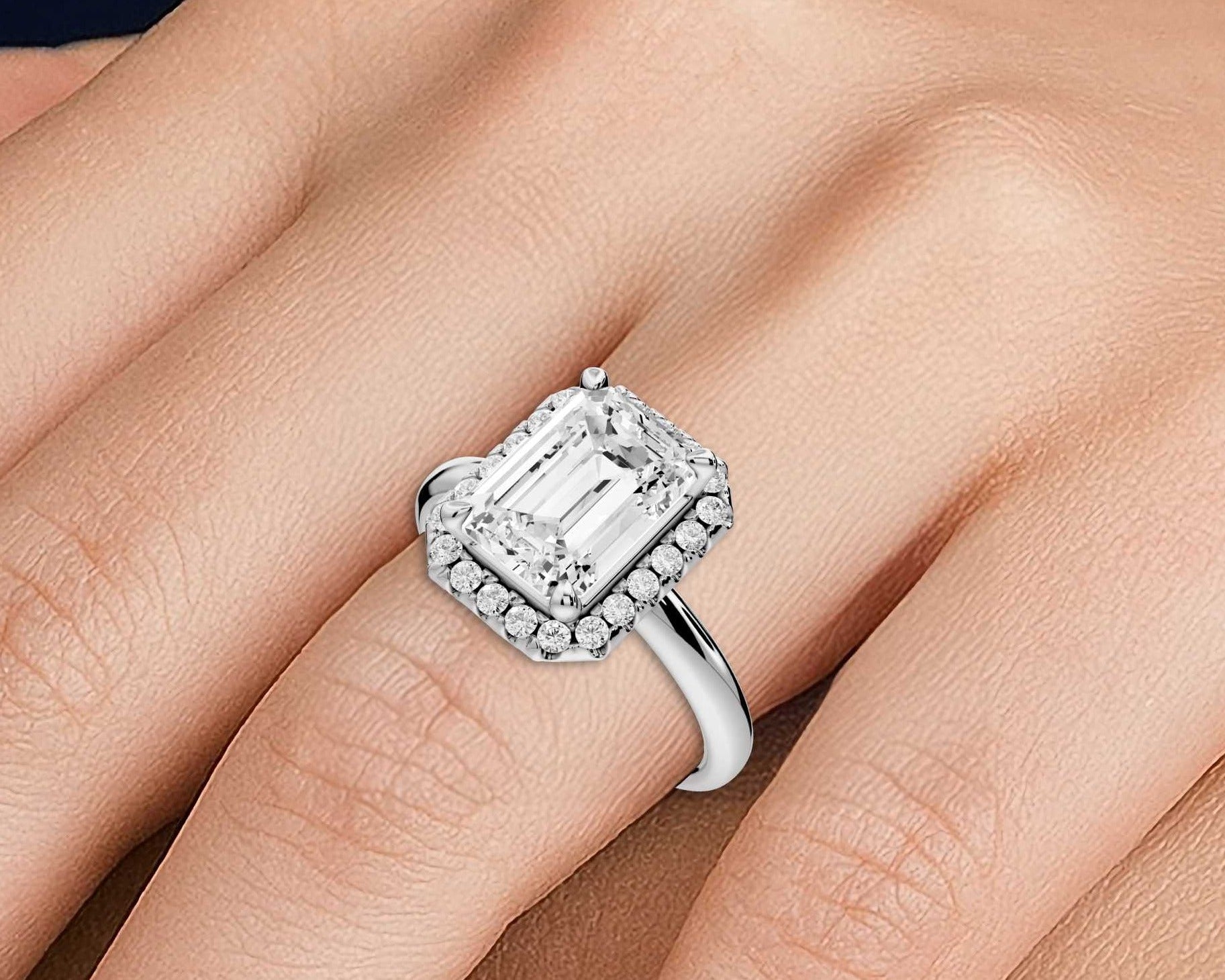 Emerald Cut Diamond Halo Engagement Ring (AJ104E) - Mr. Alex Jewelry