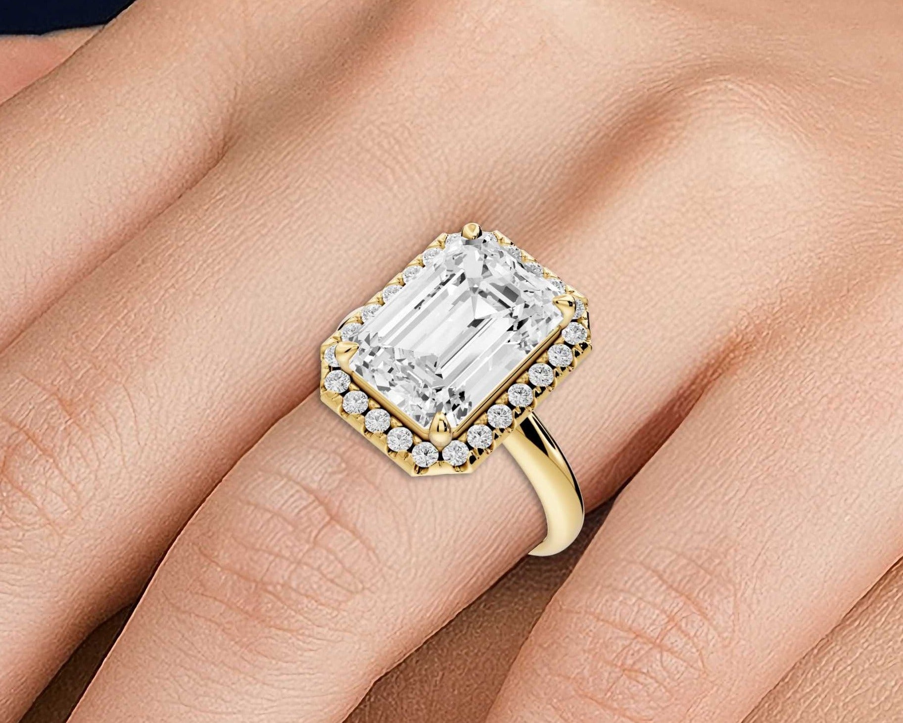 Emerald Cut Diamond Halo Engagement Ring (AJ104E) - Mr. Alex Jewelry
