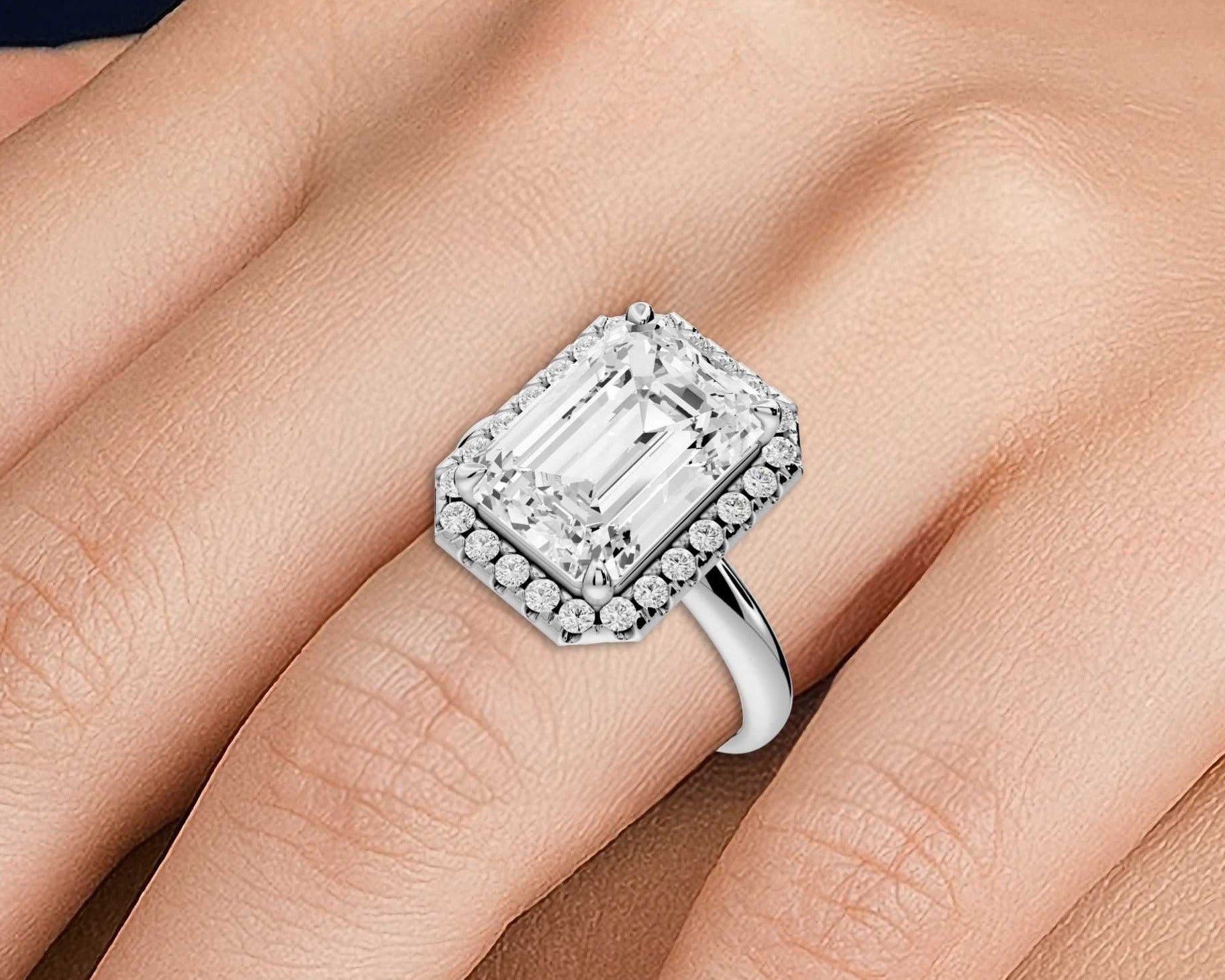 Emerald Cut Diamond Halo Engagement Ring (AJ104E) - Mr. Alex Jewelry