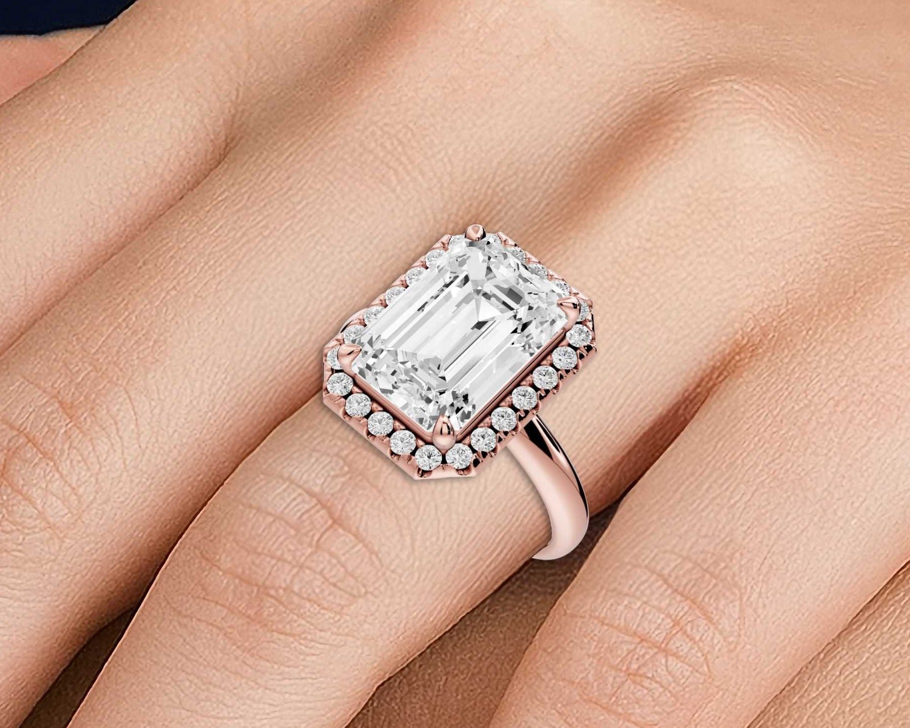 Emerald Cut Diamond Halo Engagement Ring (AJ104E) - Mr. Alex Jewelry