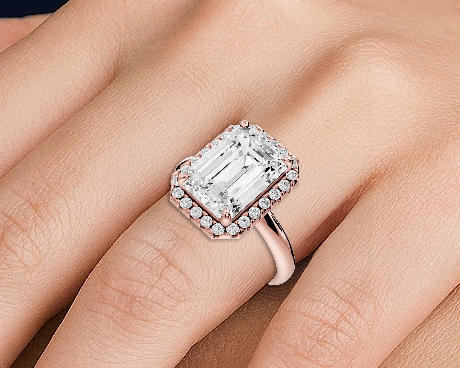 Emerald Cut Diamond Halo Engagement Ring (AJ104E) - Mr. Alex Jewelry