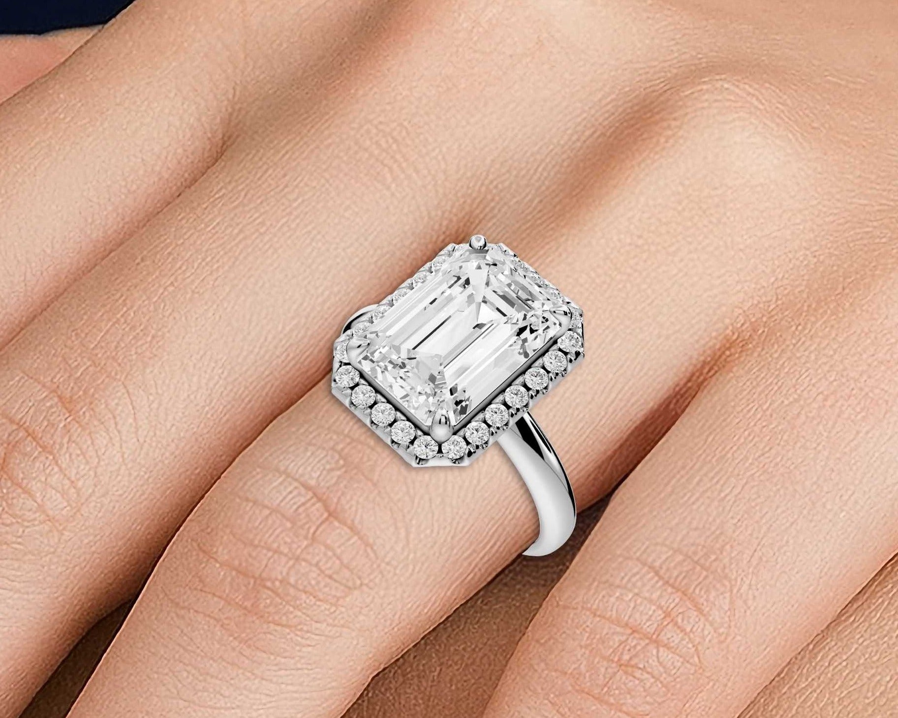 Emerald Cut Diamond Halo Engagement Ring (AJ104E) - Mr. Alex Jewelry