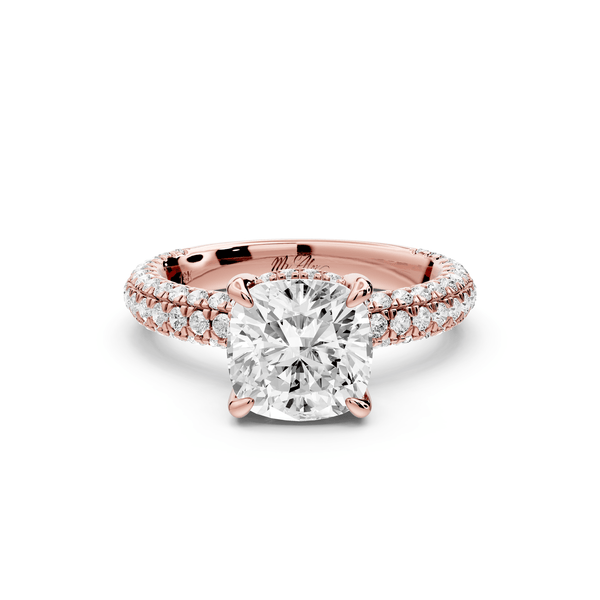 Emilia - 2ct 14k rose gold cushion Hidden Halo Diamond Crown Rollover Pavé Engagement Ring - Mr. Alex Jewelry