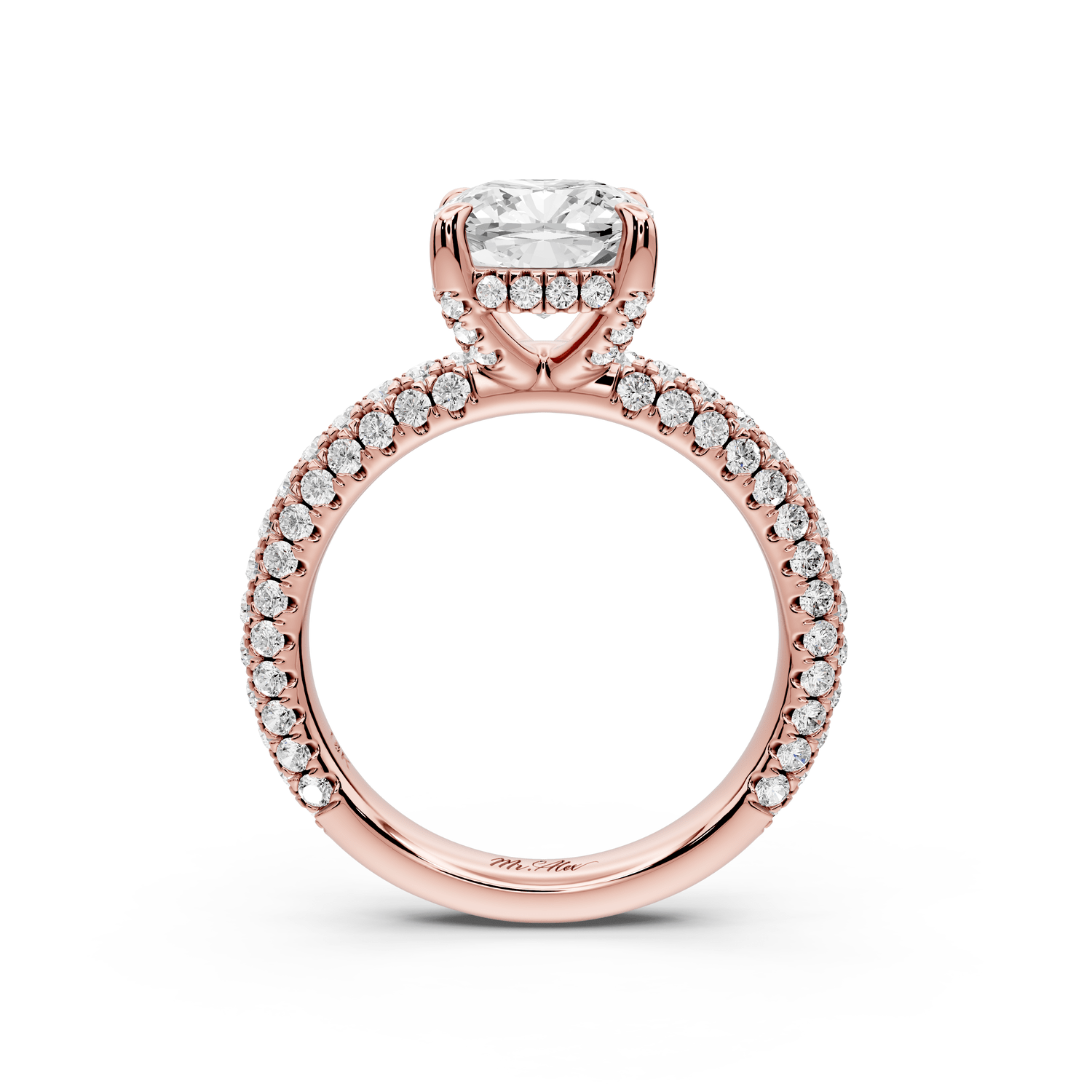 Emilia - 2ct 14k rose gold cushion Hidden Halo Diamond Crown Rollover Pavé Engagement Ring - Mr. Alex Jewelry