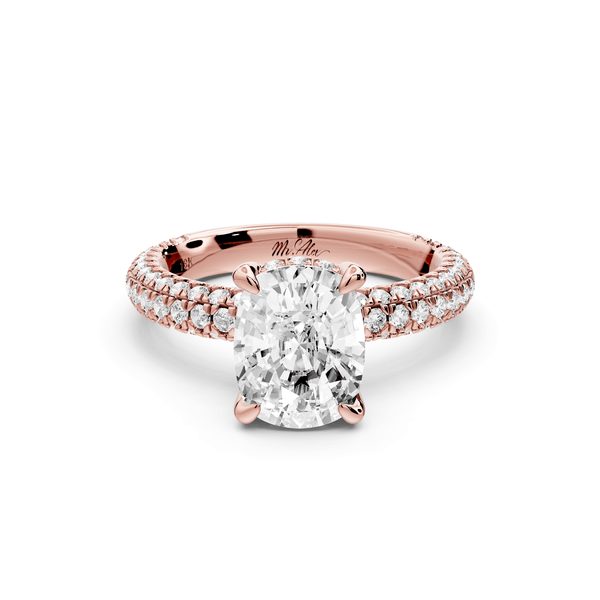 Emilia - 2ct 14k rose gold ecushion Hidden Halo Diamond Crown Rollover Pavé Engagement Ring - Mr. Alex Jewelry