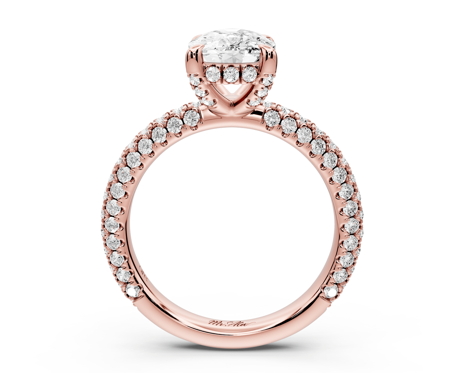 Emilia - 2ct 14k rose gold ecushion Hidden Halo Diamond Crown Rollover Pavé Engagement Ring - Mr. Alex Jewelry